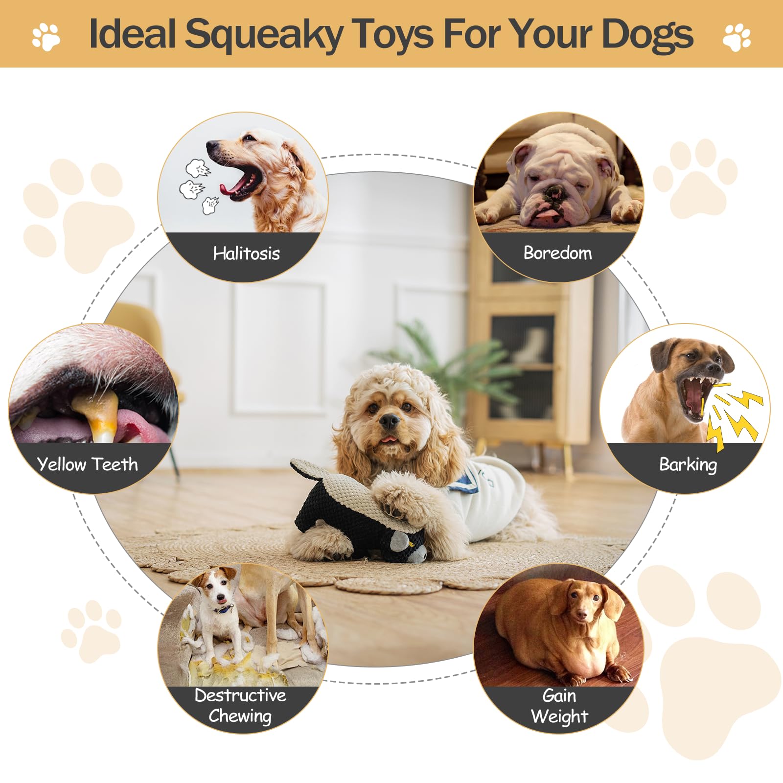 Angelisdoll Tough Dog Toys For Aggressive Chewers, Squeaky Chew Toys To Keep Them Busy, Crinkle Dog Toy For Boredom And Teething