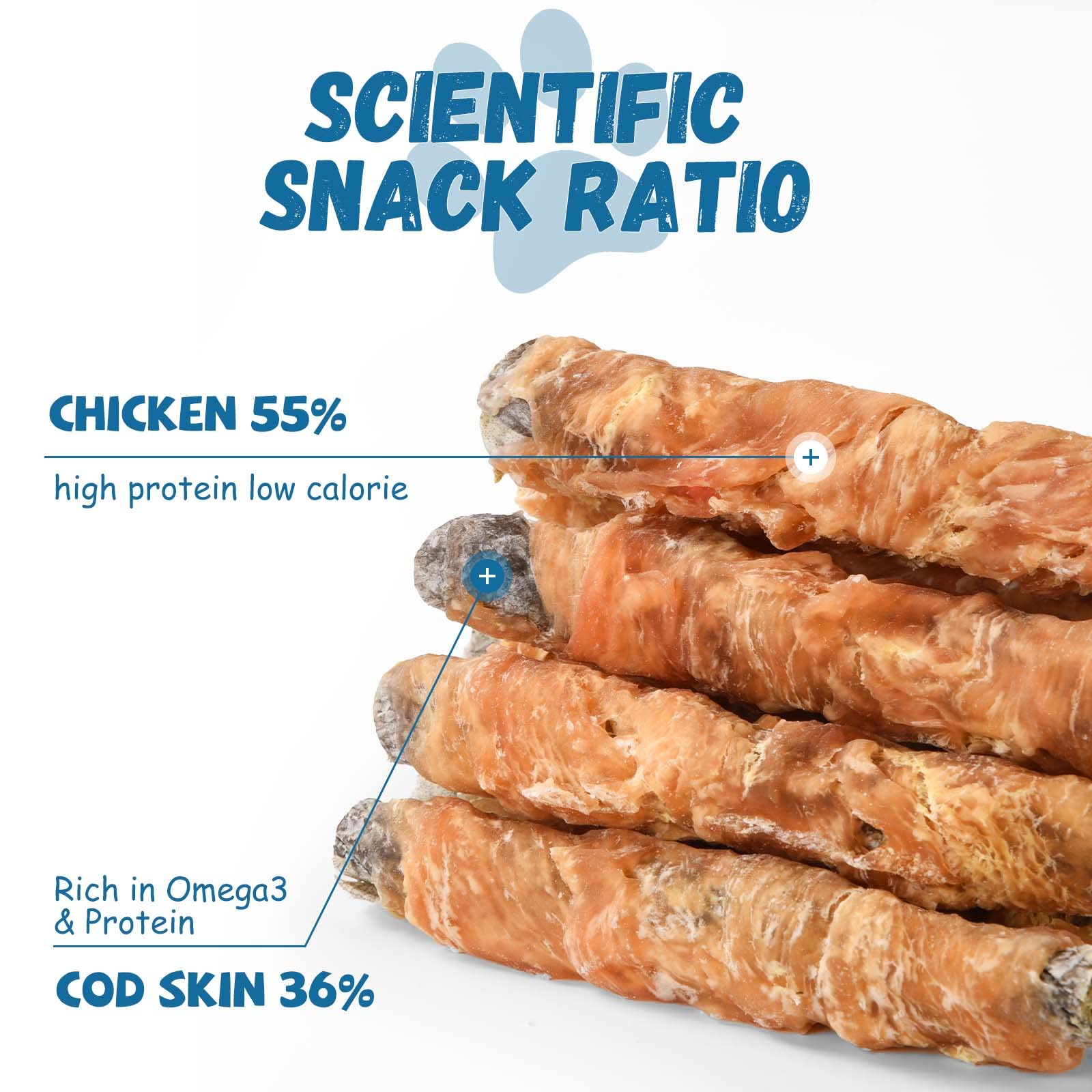 Pawmate Dog Treats Chicken Wrapped Cod Fish Skin Sticks, Healthy High Protein Omega3 Cod Twist Dog Chews Real Chicken Wrap Teeth