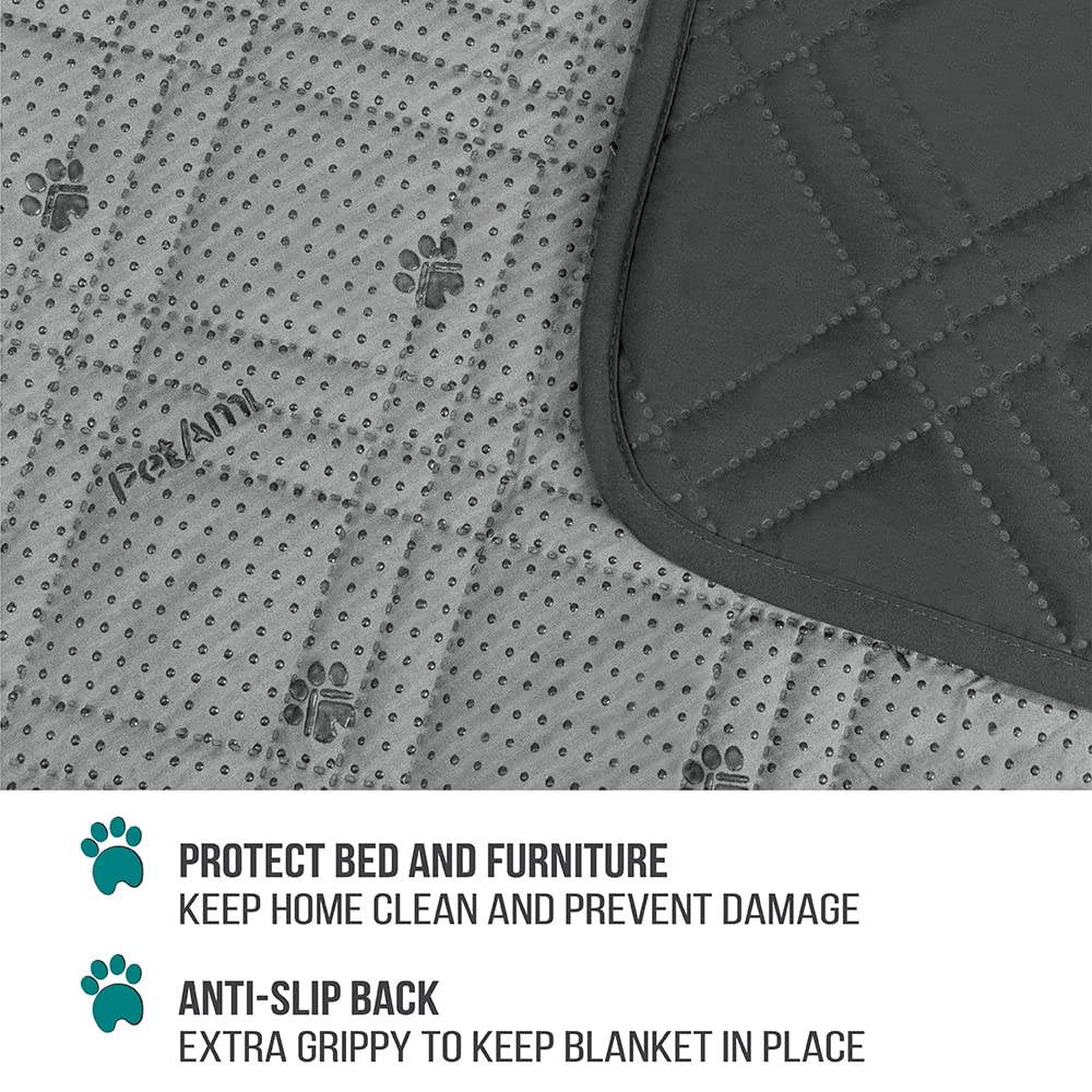 Petami Waterproof Dog Bed Cover Pet Blanket For Medium Large Dog, Couch Cover Sofa Furniture Protector For Dogs Cat, Reversible Water-Resistant Anti-Slip Pad Mat Quilt Washable, 52X82 Gray