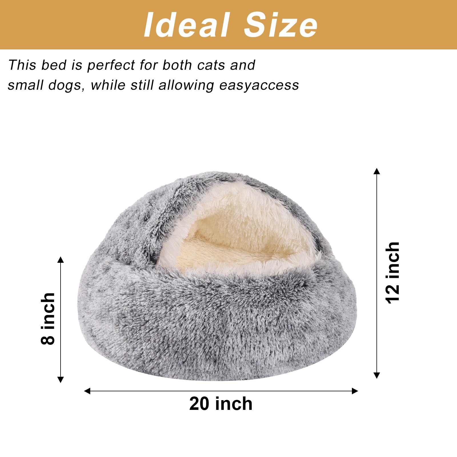 Cozy Nook Pet Bed For Dogs Or Cats - Washable Cute Cat Bed, Anti-Slip Fits Up To 12 Lbs Pets(Grey, 20'' X 20'')