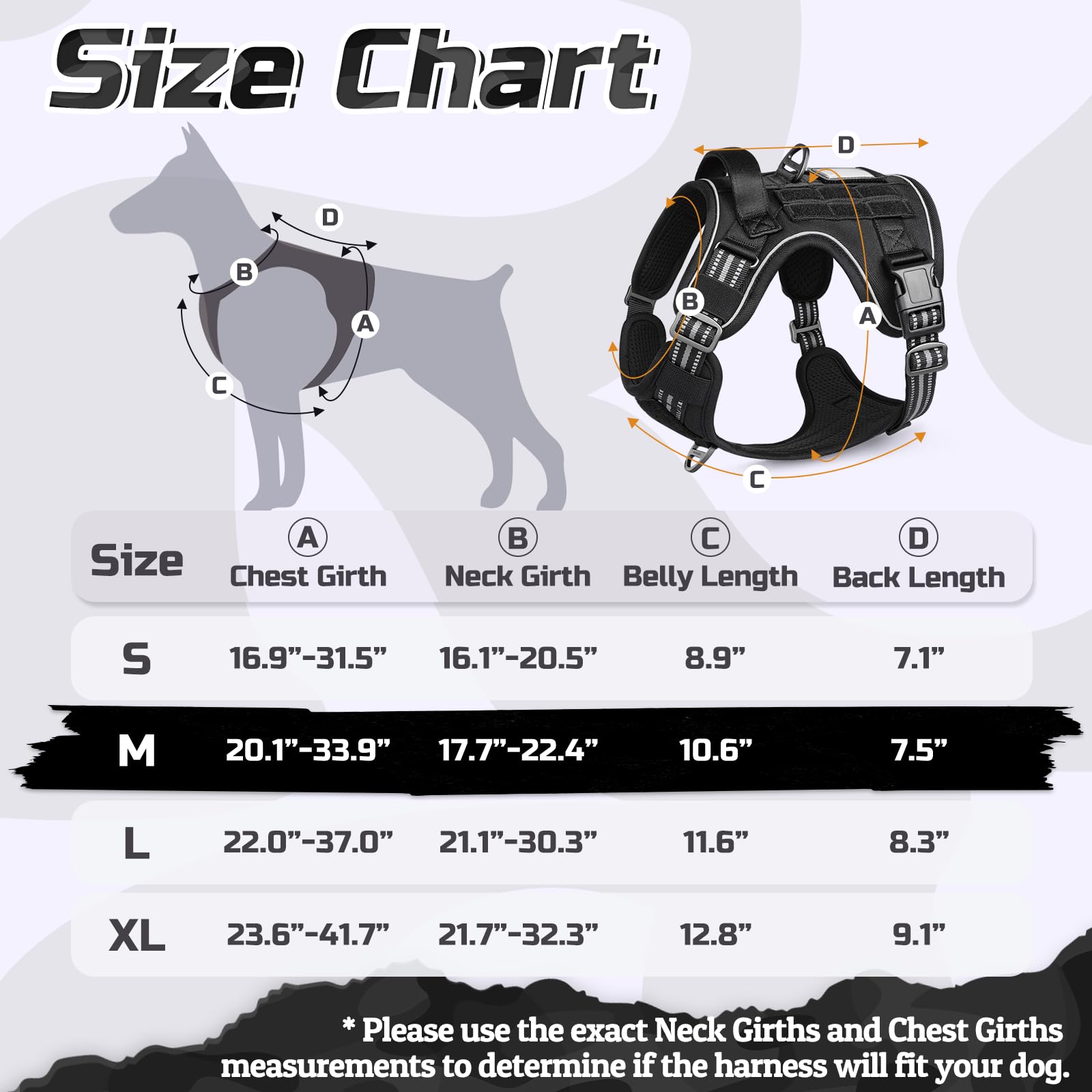 Rabbitgoo Dog Harness No Pull, Military Dog Harness Medium Sized Dog With Handle & Molle, Easy Control Service Dog Vest Harness Training Walking, Adjustable Reflective Tactical Pet Harness, Black, M