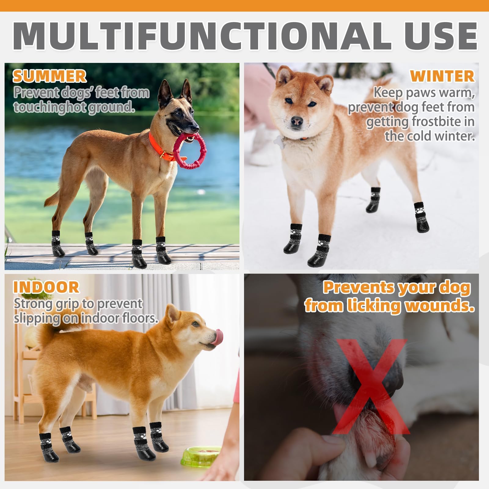 Kooltail Dog Socks To Prevent Licking Paws For Hardwood Floors, Anti Slip Waterproof Dog Boots & Paw Protector Traction Shoes Wi