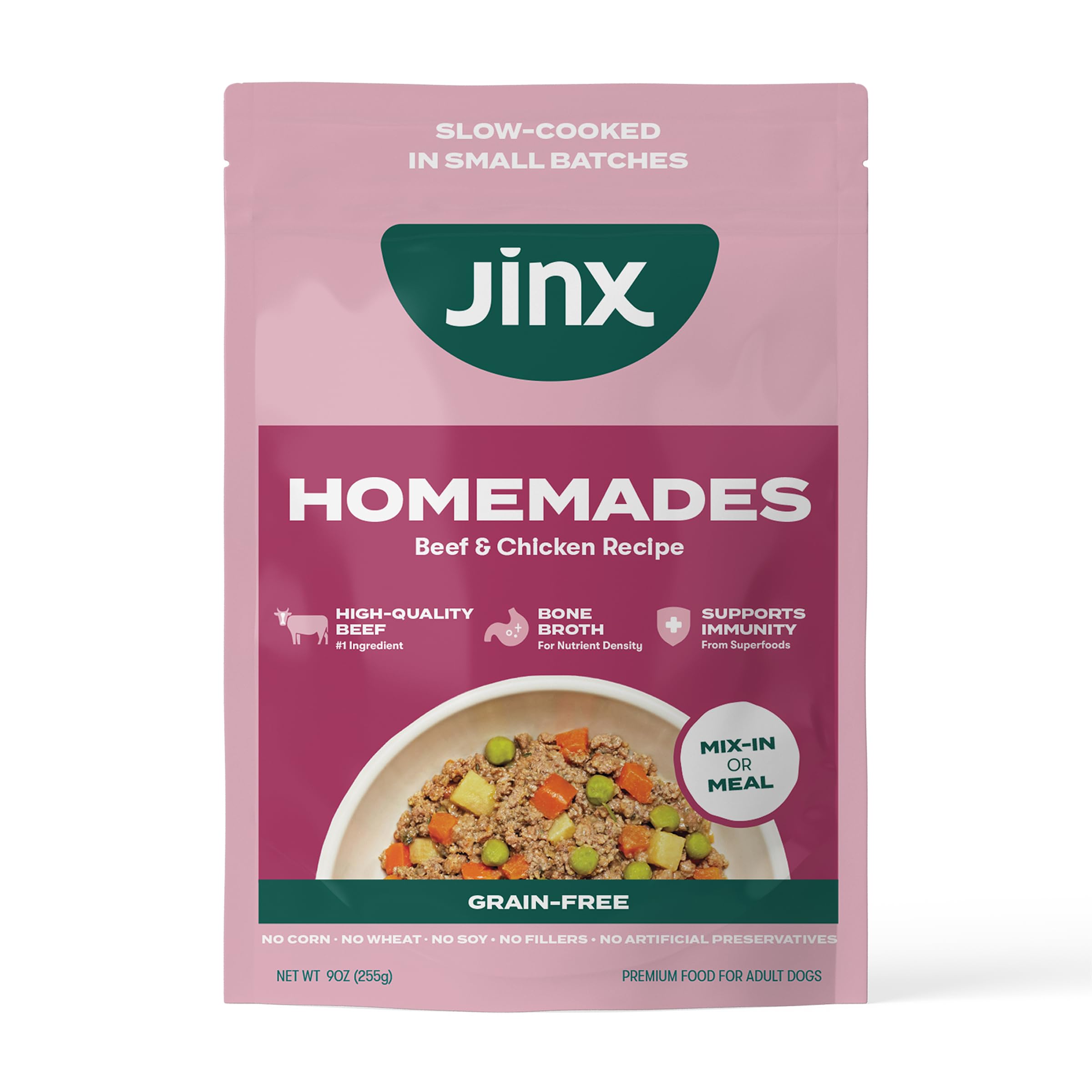 Jinx Beef & Chicken Grain Free Dog Wet Food, Meal or Mix in Dog Toppers for Dry Food, Made with Real Chicken, Bone Broth, No Fil