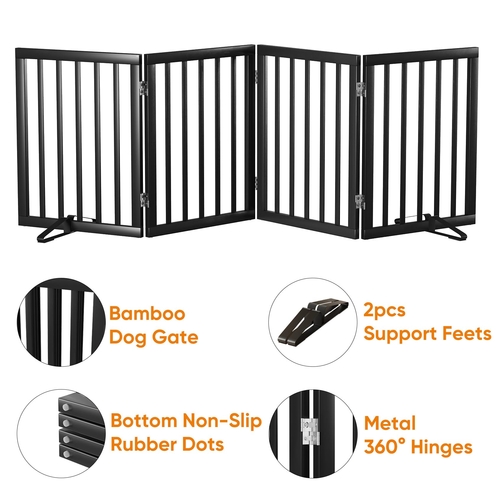 Mino Kesper Black 37-74 Dog Gate Foldable Dog Gates for Doorways Stairs House Freestanding Pet Gate Puppy Barries 24 inches Tall