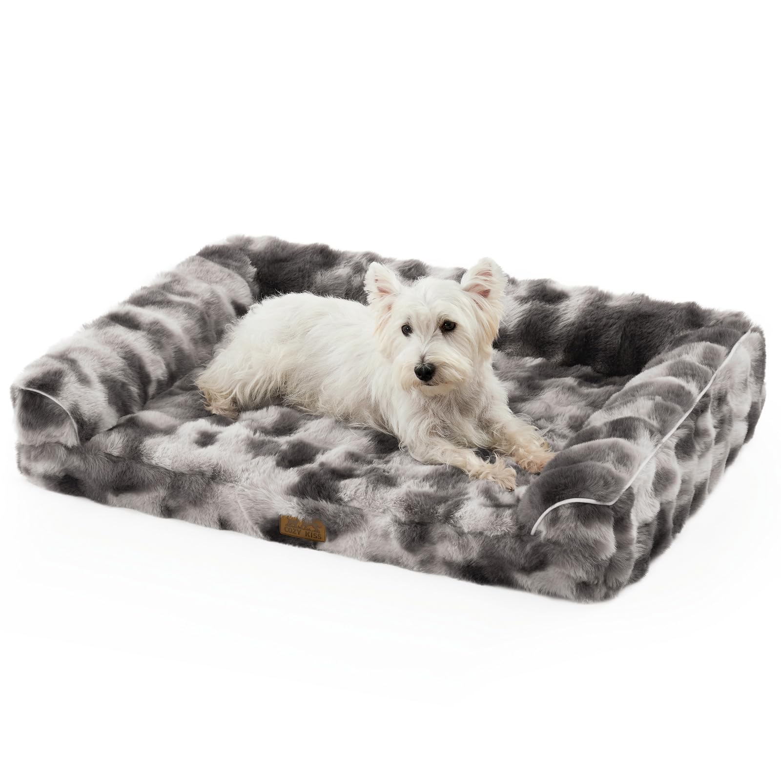 Faux Fur Orthopedic Dog Bed, Dog Bed for Large Size, Supportive Foam Pet Sofa with Waterproof Lining Cover, Washable UShaped Pe