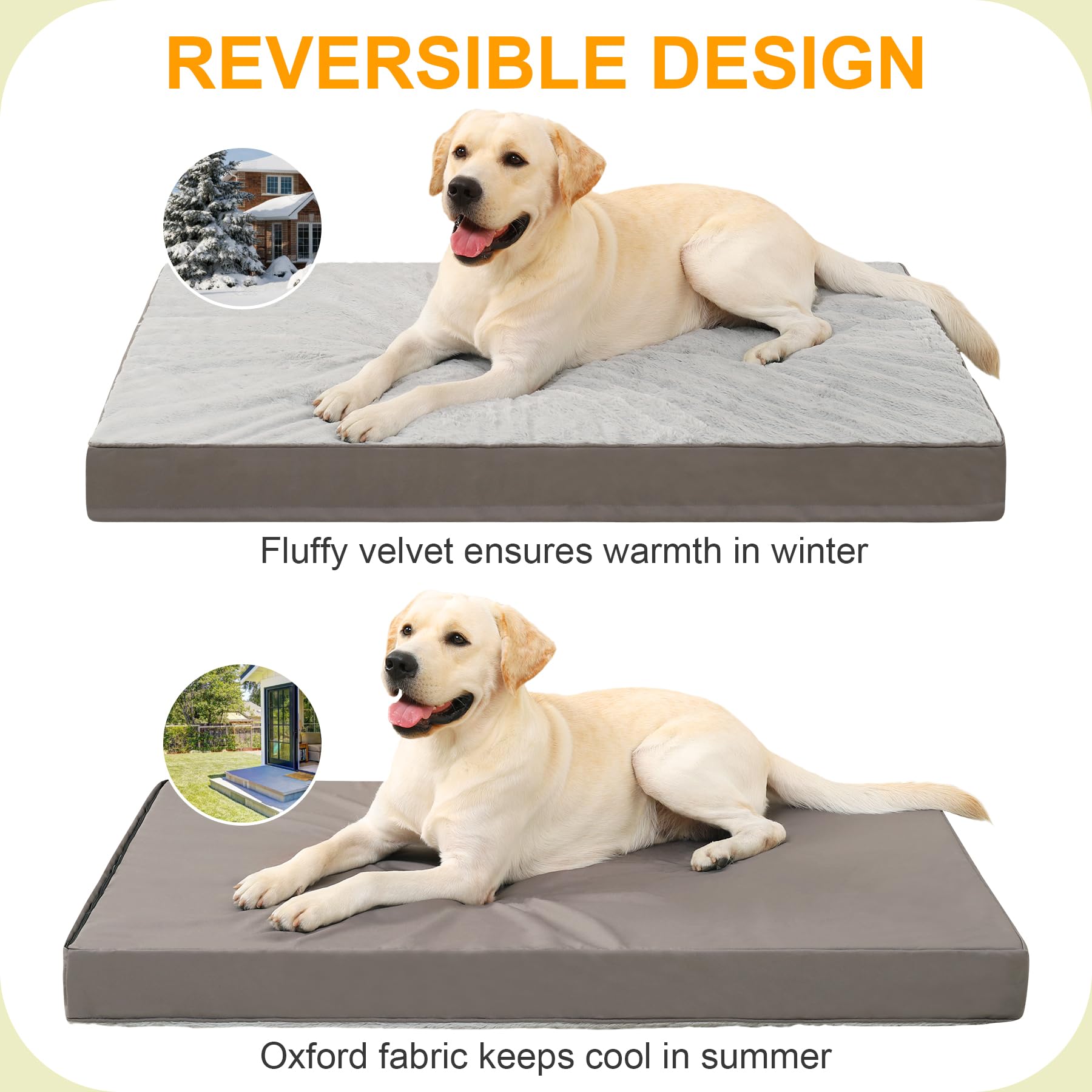 KSIIA Orthopedic Dog Bed, Waterproof Plush with Egg Crate Foam, Large 36x27 Inch, Gray, Model GD027, Washable, Nonskid Bottom
