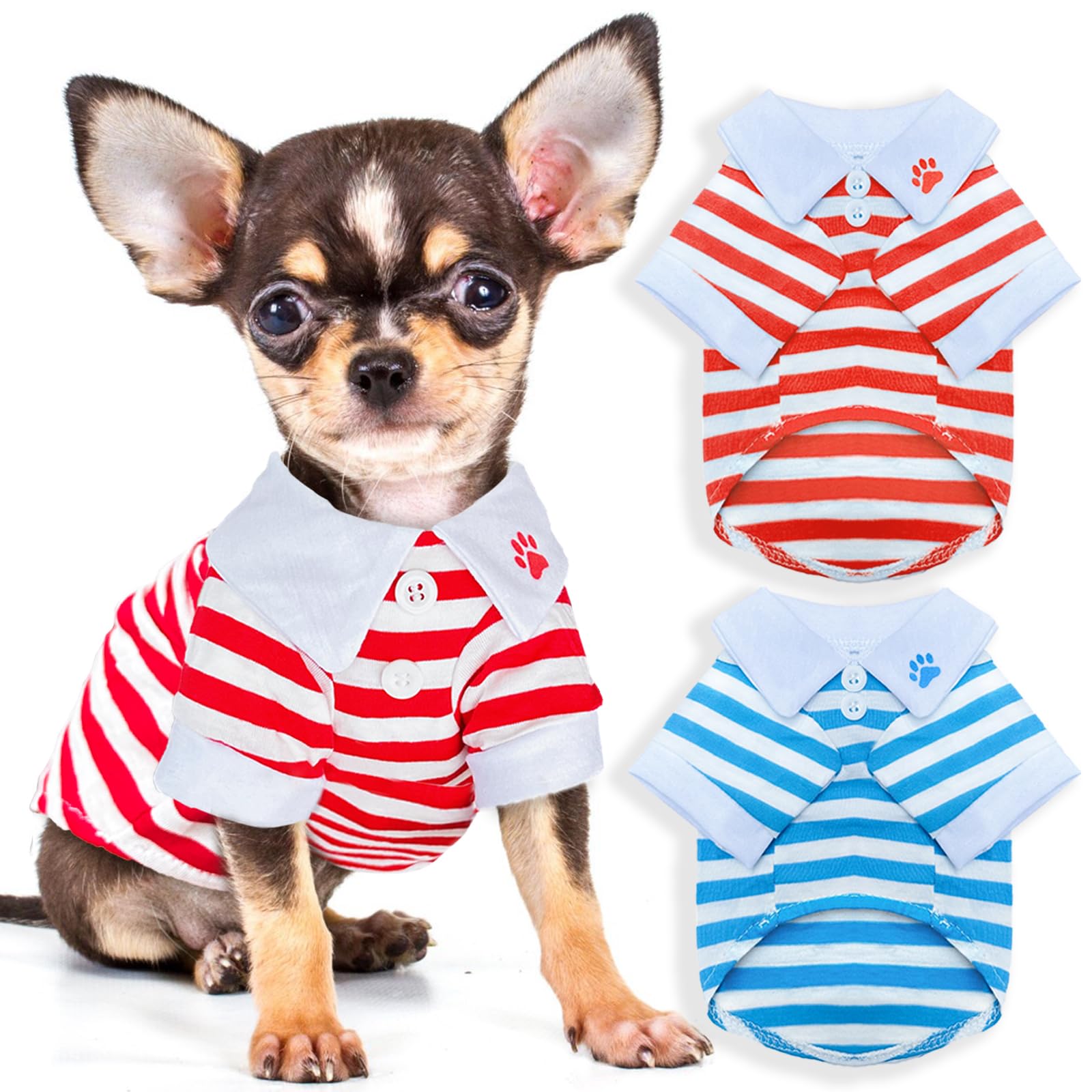 2 Pieces Dog Shirts For Small Dogs Boy Girl Stripe Dog Clothes Summer Chihuahua Yorkie Clothe Soft Pet T-Shirt Puppy Cat Clothes