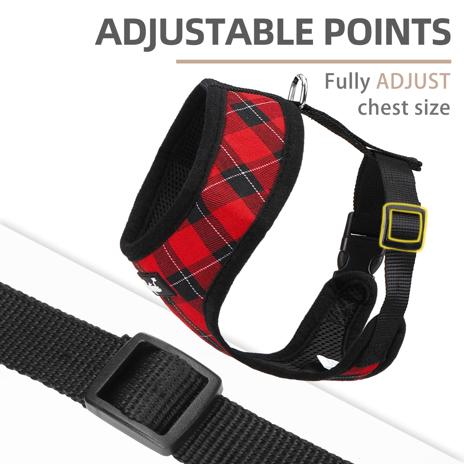 Pupteck Soft Mesh Dog Harness And Leash Set Pet Puppy Cat Comfort Padded Vest No Pull Harnesses, Red&Black, M
