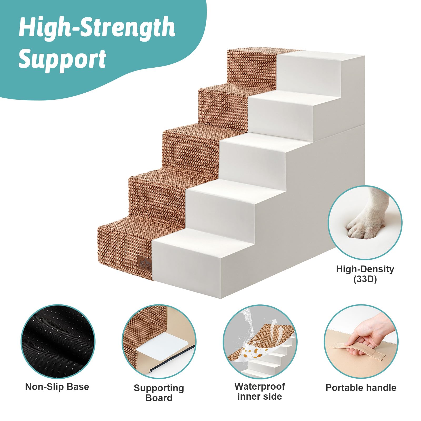 Cozy Kiss Dog Stairs For Small Dogs, 5 Tier Removable Wider Pet Stairs For Couch And Bed, 23.6'' H Non-Slip Dog Steps For Puppie