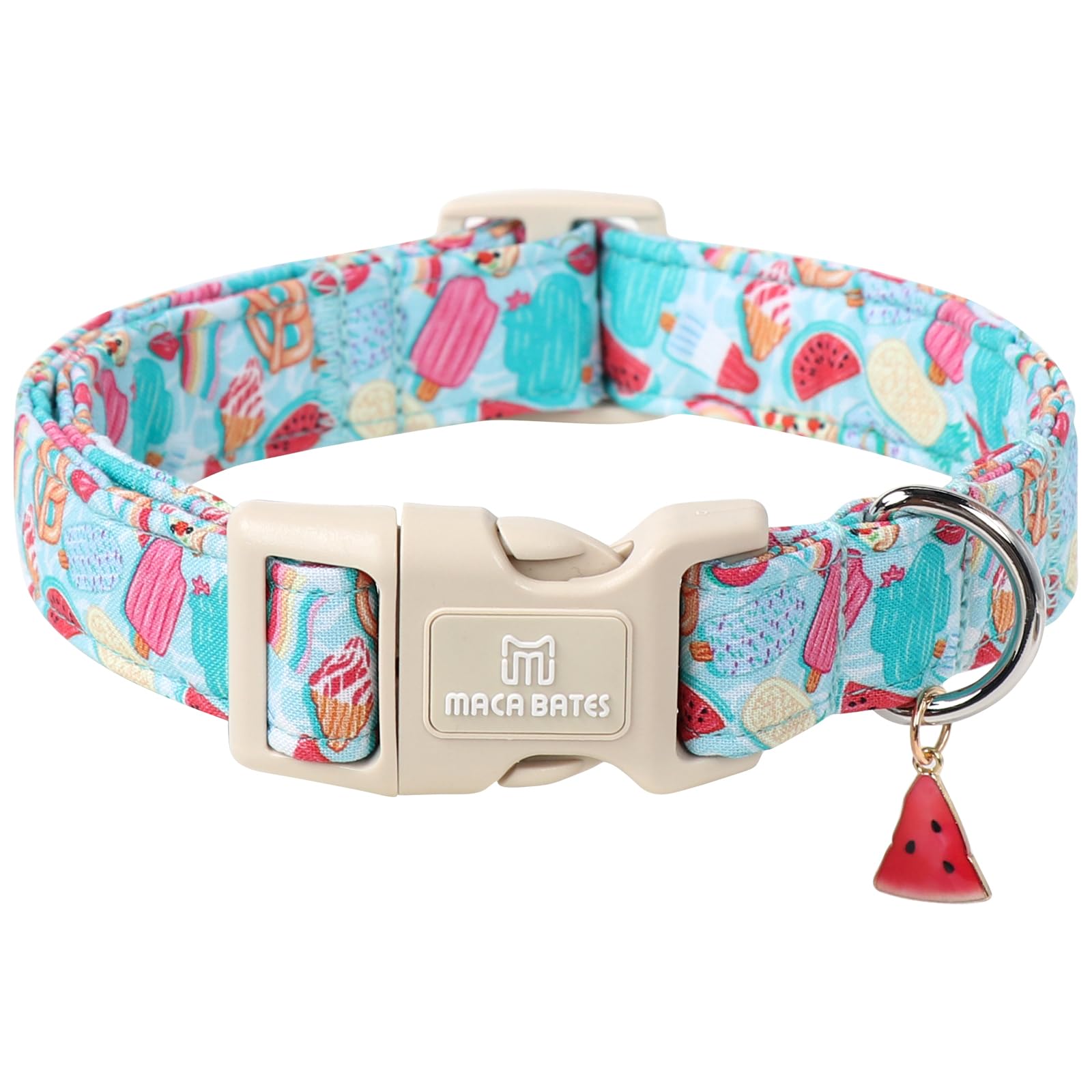 Maca Bates Summer Basic Dog Collar With Safety Buckle Blue Ice Lolly Adjustable Durable Soft Dogs Collars With Icecream Charm Fo