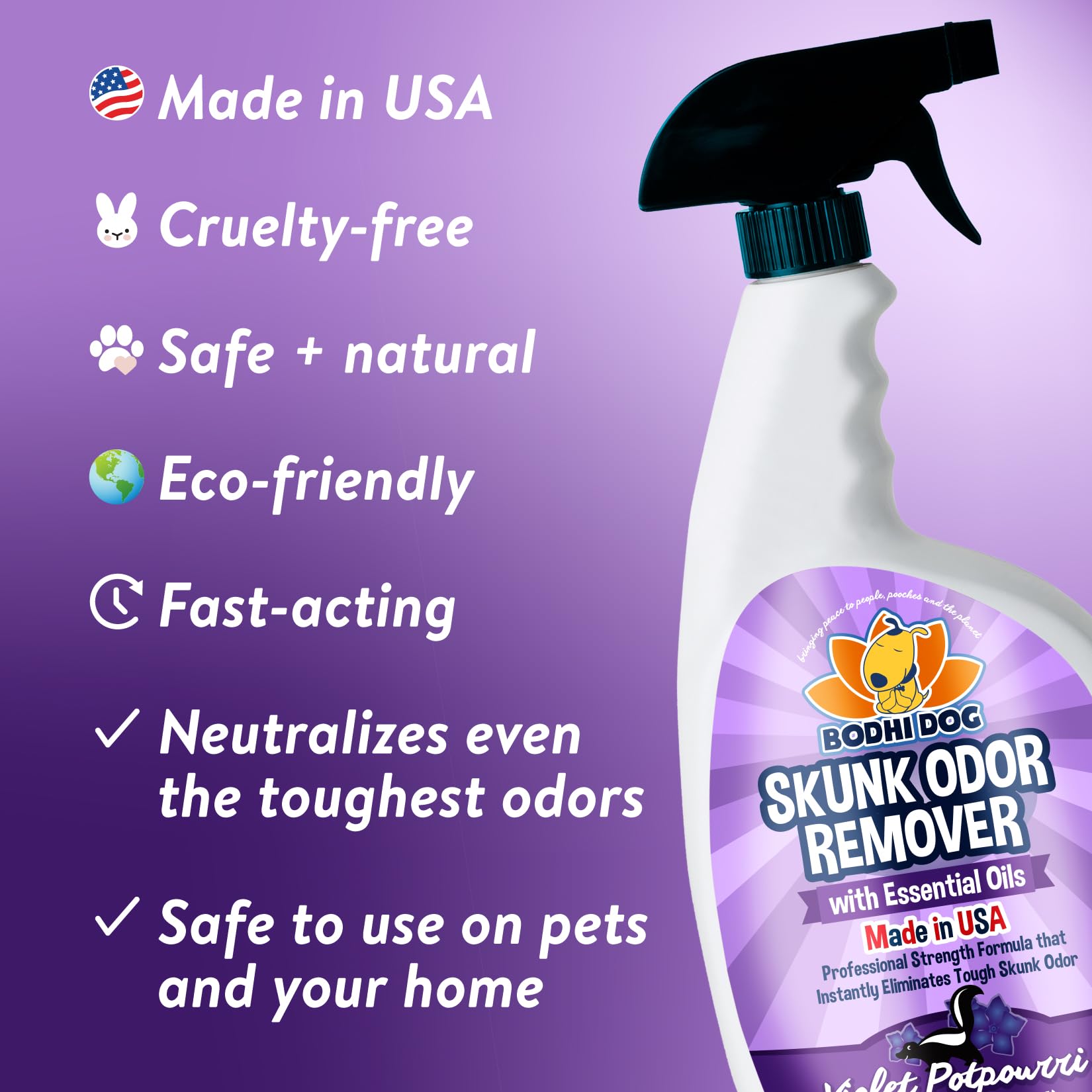 Bodhi Dog Pet Deskunk Spray Odor Eliminator- Skunk Smell Remover With Essential Oils For Dogs, Cats, Furniture, Carpet & Clothin