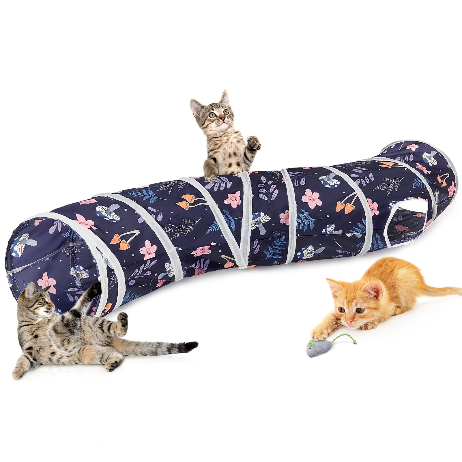 Glittme Cat Tunnel - S-Shape Peekaboo Cat Cave With Toys, Foldable Tubes For Indoor Pets