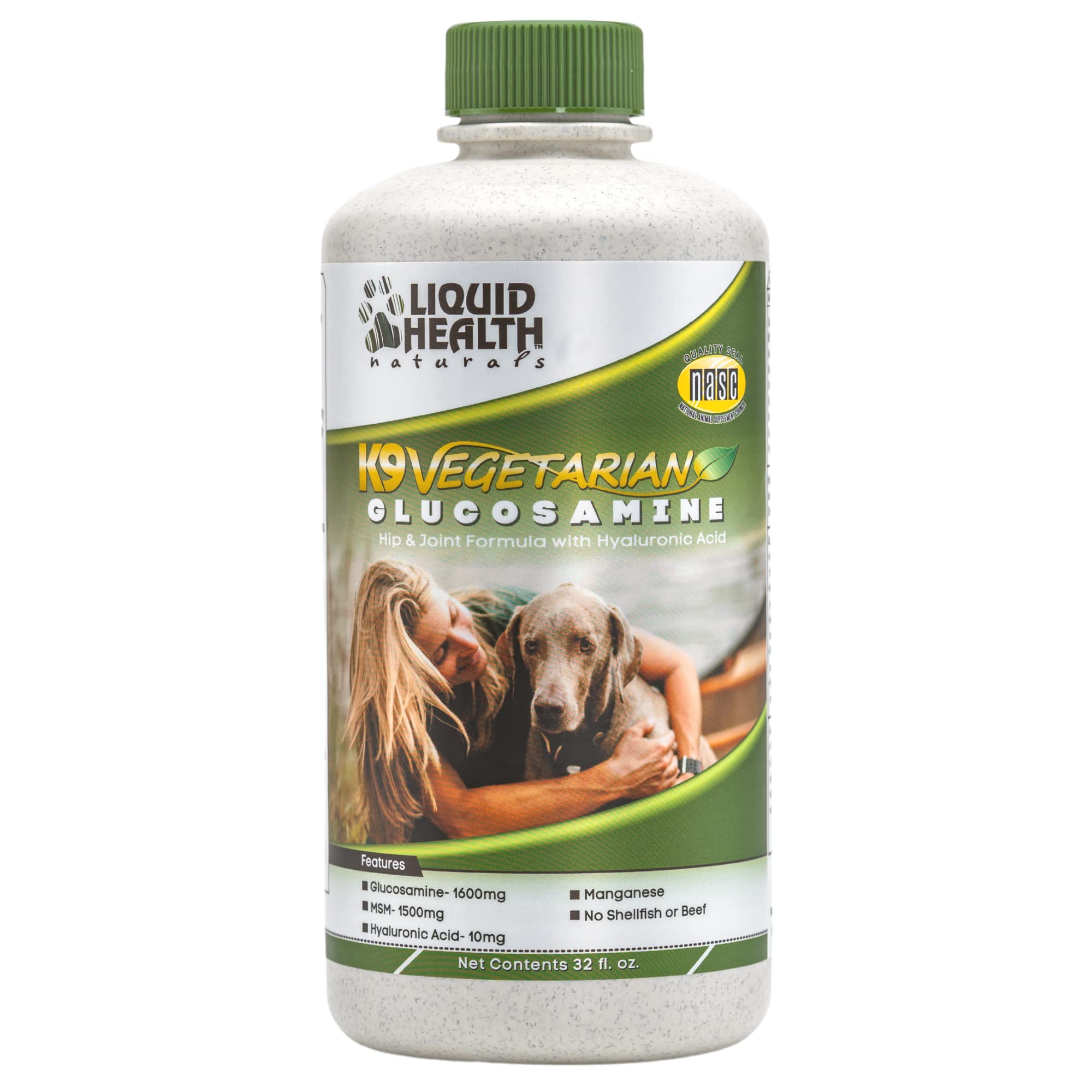 LIQUIDHEALTH 32 Oz K9 Vegetarian Liquid Glucosamine for All Dogs Canines - Chondroitin, MSM, Omega 3, Anti Oxidants Hyaluronic A