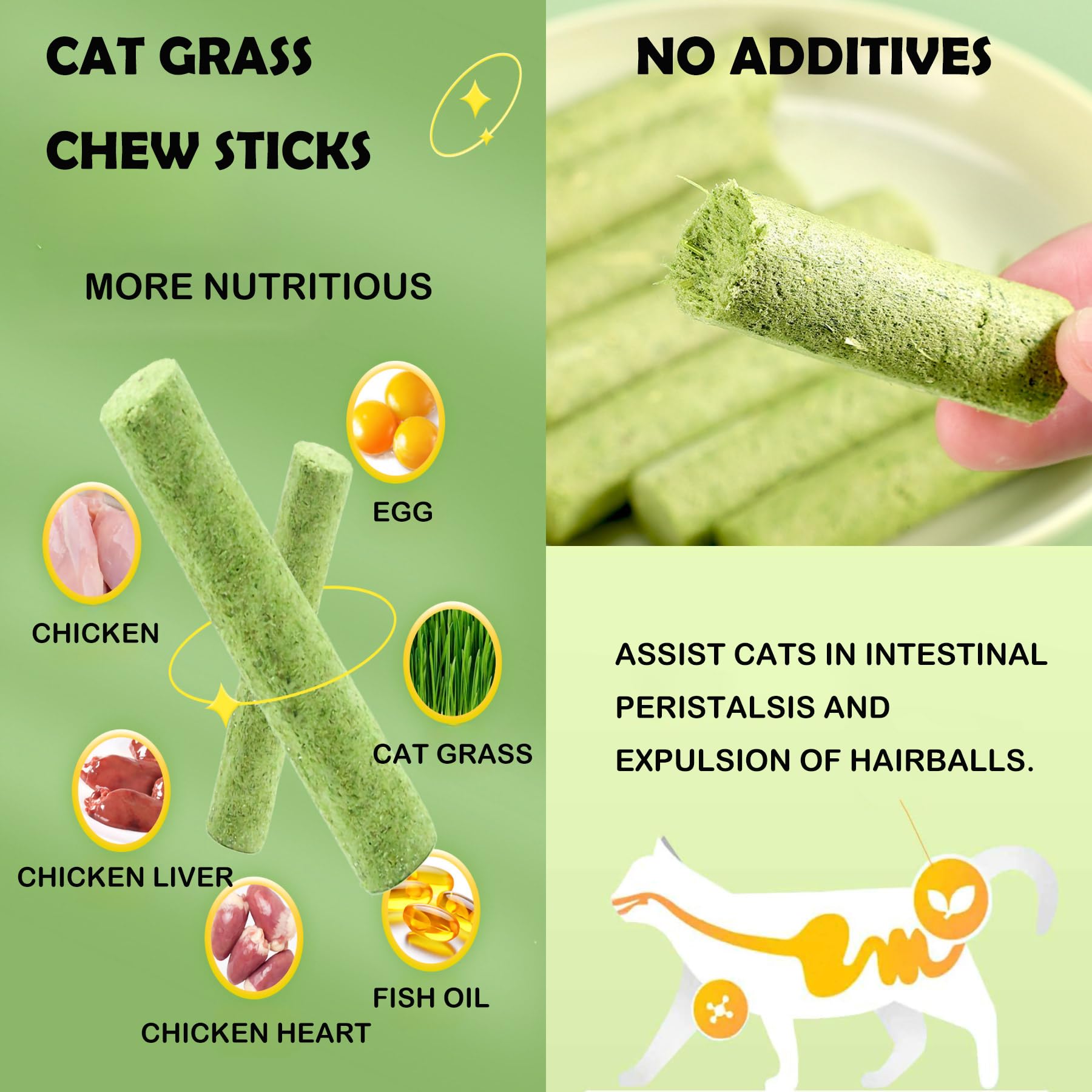 Grembeb Cat Toys 24Pack Cat Grass Treat Catnip Toy with Silvervine for Indoor Kitten Toys Wood Cat Chew Rope Kitten Grass Stick