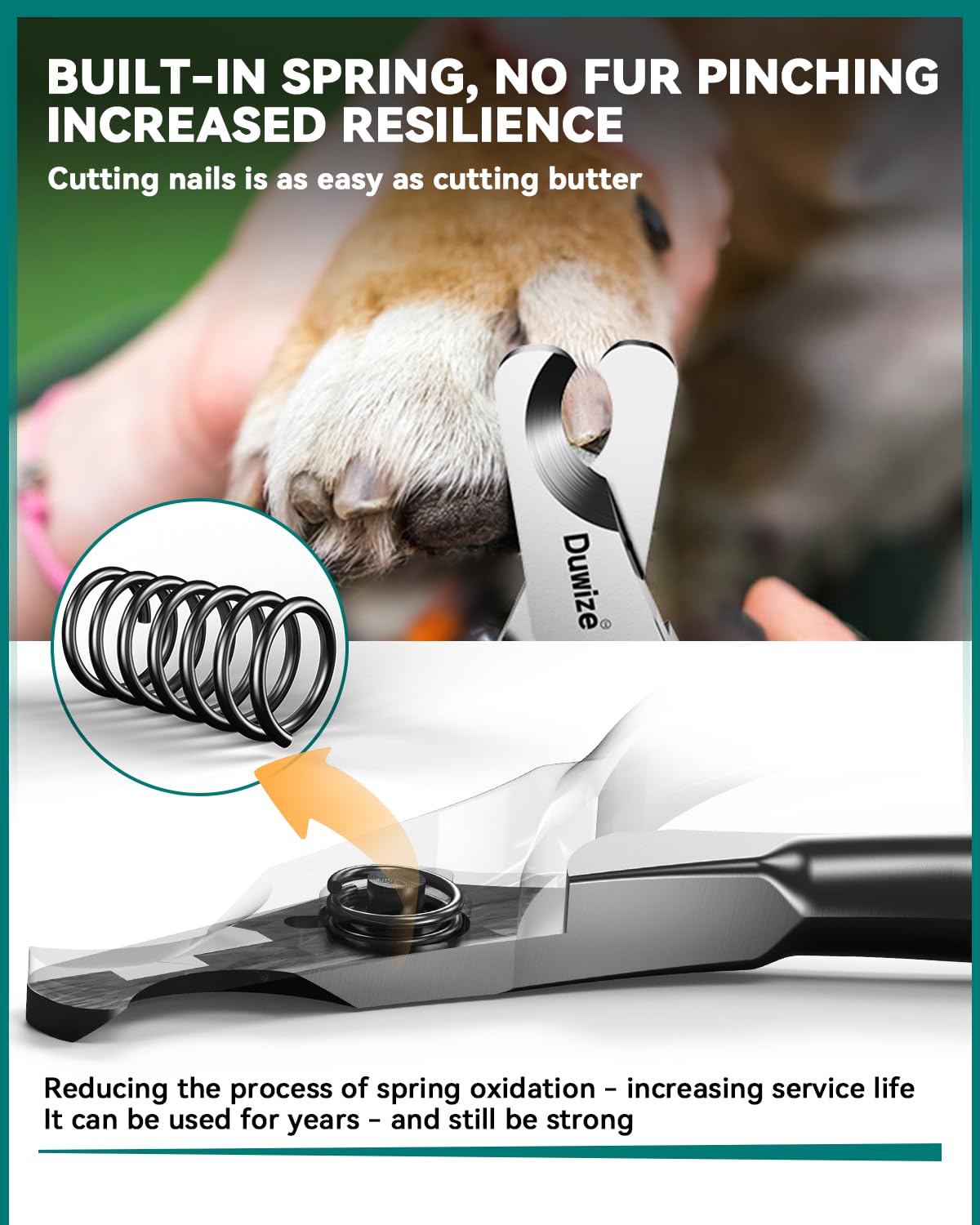 Duwize Dog Nail Clippers - All Steel Material, 1.22-Inch Large Opening, Built-in Spring, No Fur Pinch, for Medium to Large Dogs