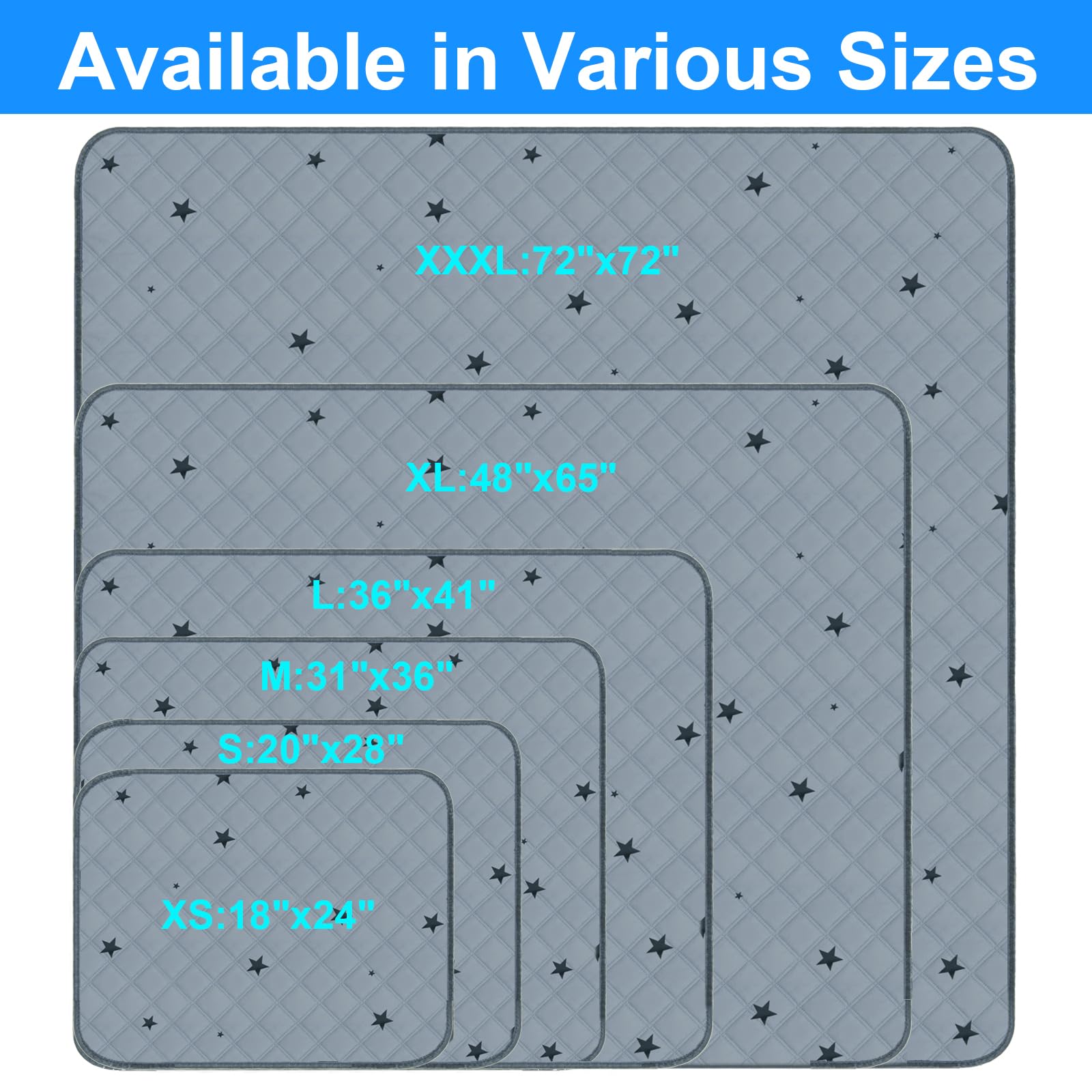 Rioussi Washable Pee Pads For Dogs, Reusable, Absorbent, Leakproof, Non Slip Pet Puppy Pads For Potty Training. Gray Stars, 20X2