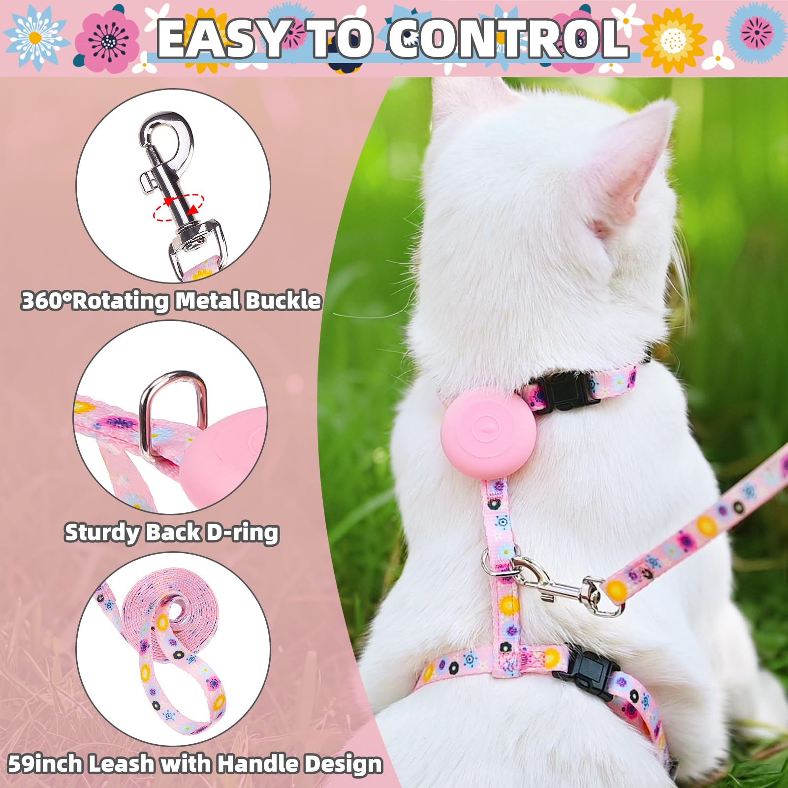 Pupteck Cat Harness And Leash Set Escape Proof, Adjustable Soft Lightweight Kitten Harness With Airtag Holder For Small Medium C