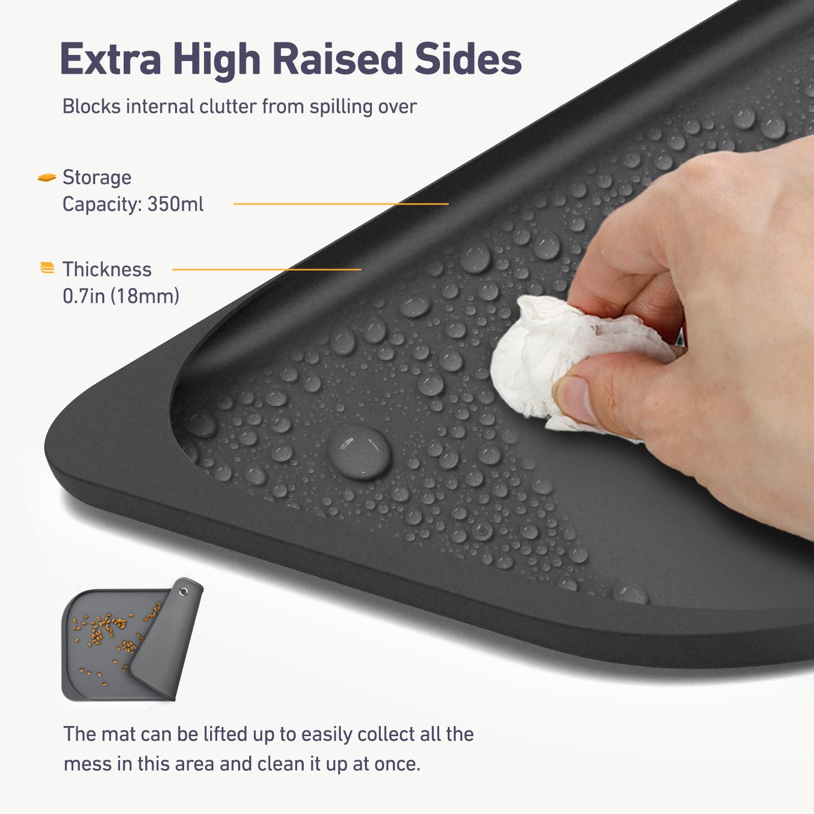 Silicone Pet Feeding Mat With Metal Ring, Waterproof, 23X15 In, Pet Feeding Mats, Raised Edges To Prevent Spills, Dogs And Cats