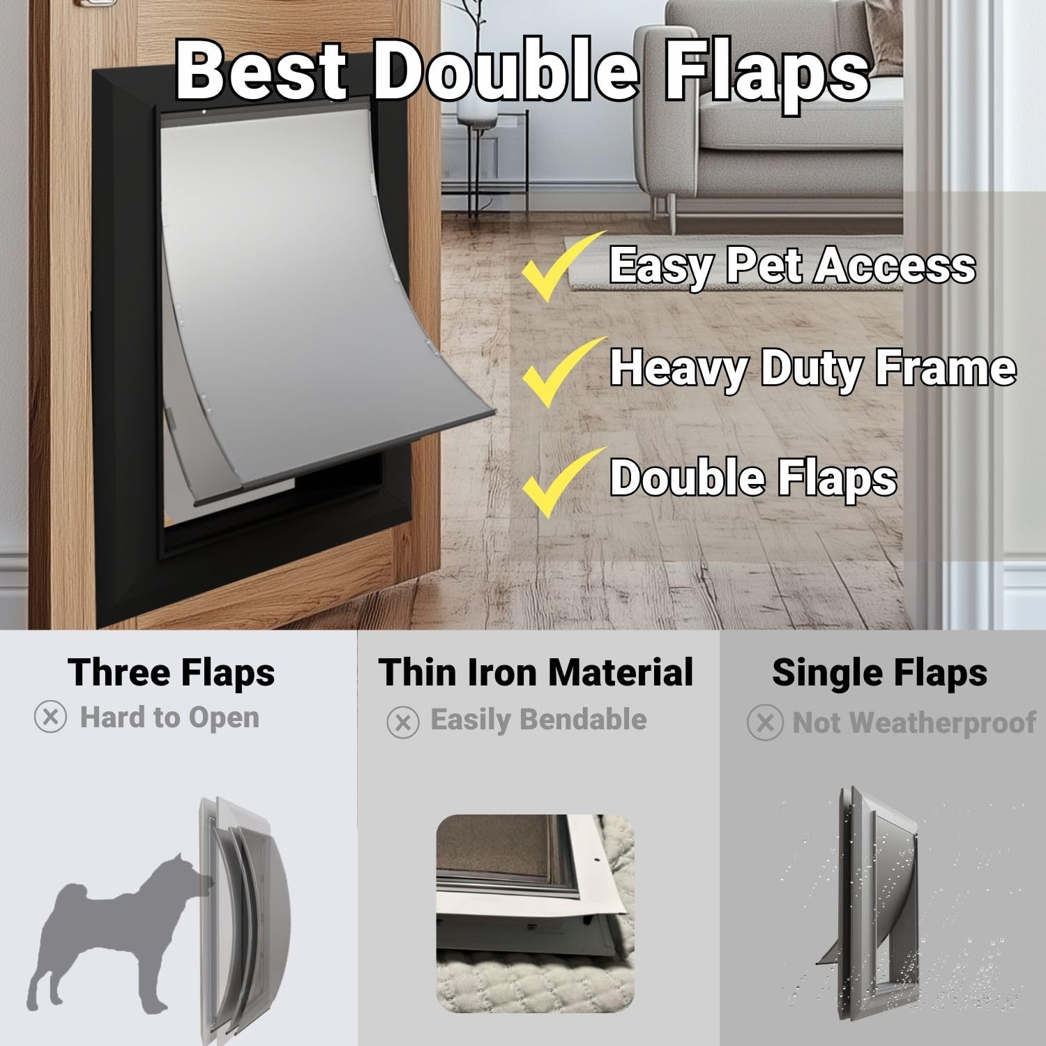 CYBERGATE X-Large Aluminum Dog Door - Heavy Duty Magnetic Double Flap, Lockable, Black, Easy to Assemble, 14.5"W x 25.125"H