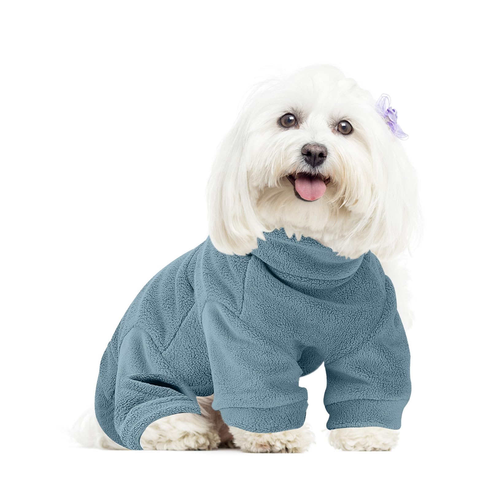Fleece Dog Pajamas Turtleneck Thermal Dog Pjs Dog Jumpsuit Pet Outfits Warm Dog Onesie Soft Puppy Clothes for Small Sized Dogs a