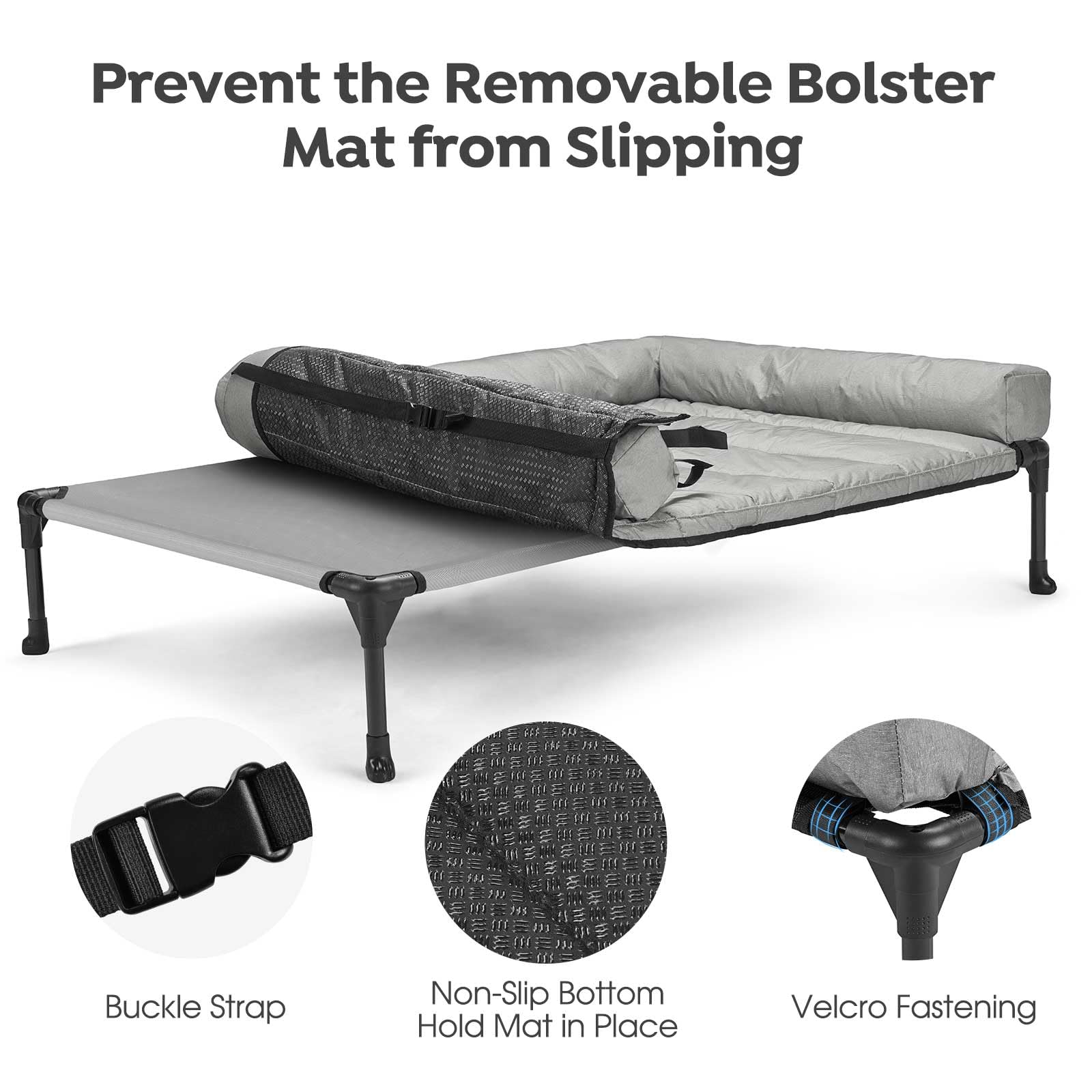 Veehoo Cooling Elevated Dog Bed Add Removable Waterproof Bolster Cushion Mat, Raised Pet Cot with Breathable Teslin Mesh, No-Sli