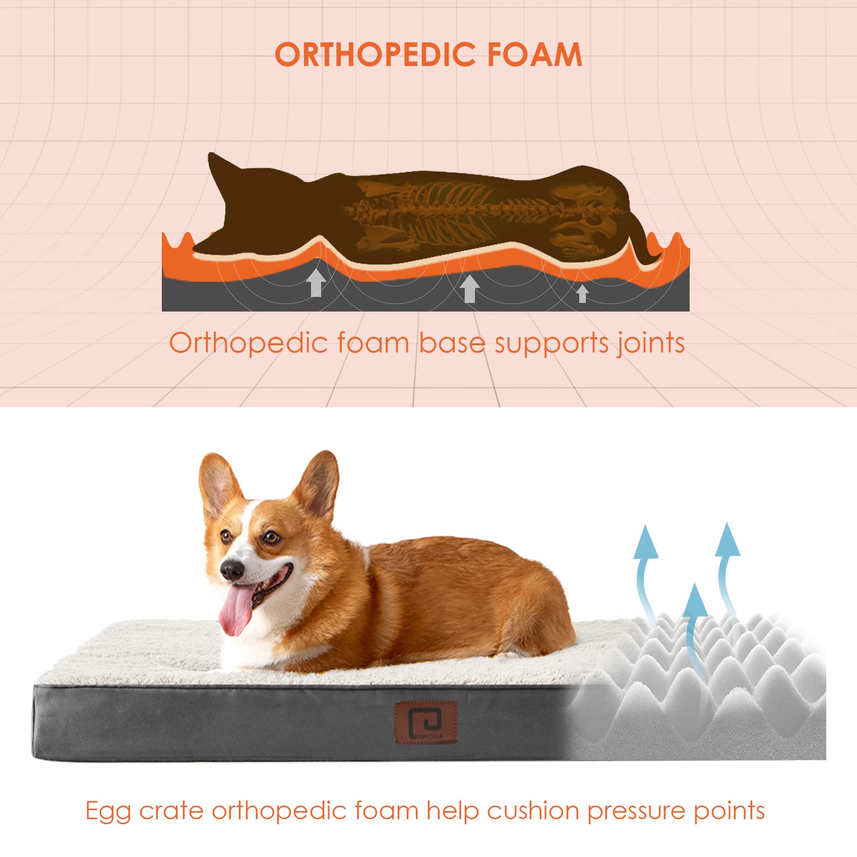 Eheyciga Orthopedic Xl Dog Beds For Extra Large Dogs With Removable Washable Cover, Beige, 44X32