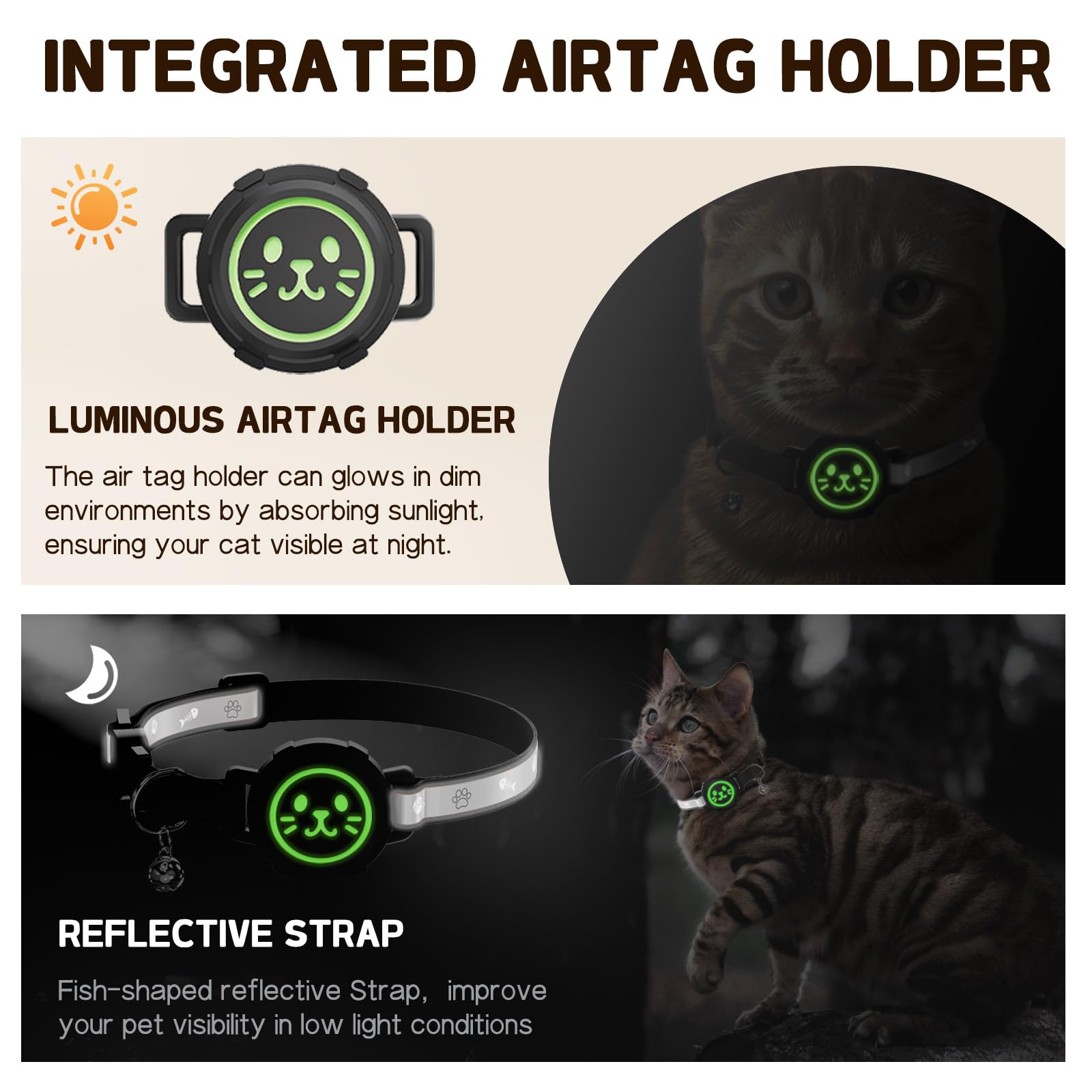 Airtag Cat Collar Non Breakaway, Reflective Gps Cat Collar Adjustable With Bell And Safety Elastic Strap For Kittens, Lightweigh