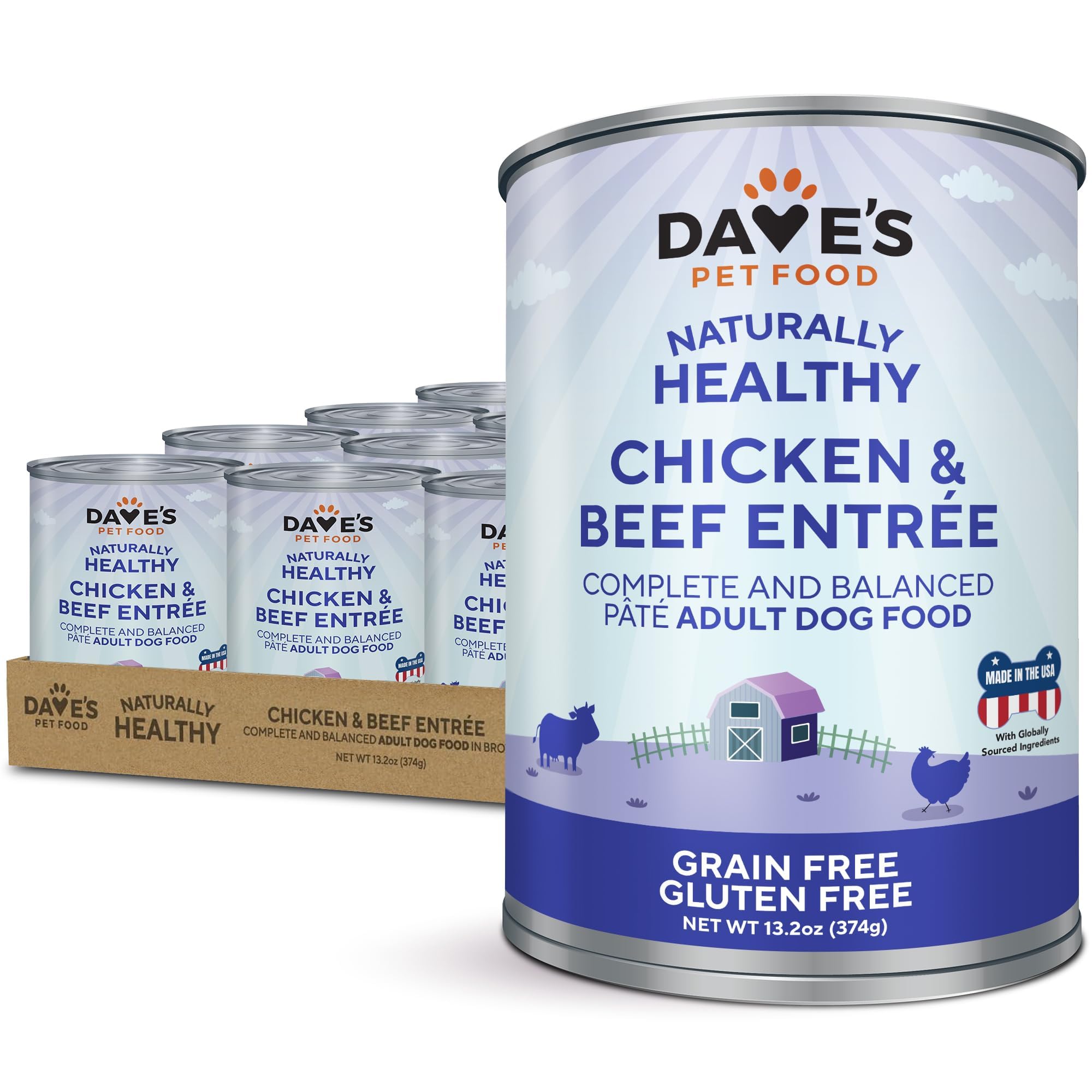 Daves Pet Food Wet Dog Food & Topper (Chicken & Beef), Made in USA Naturally Healthy Canned with Added Vitamins & Minerals, Glu