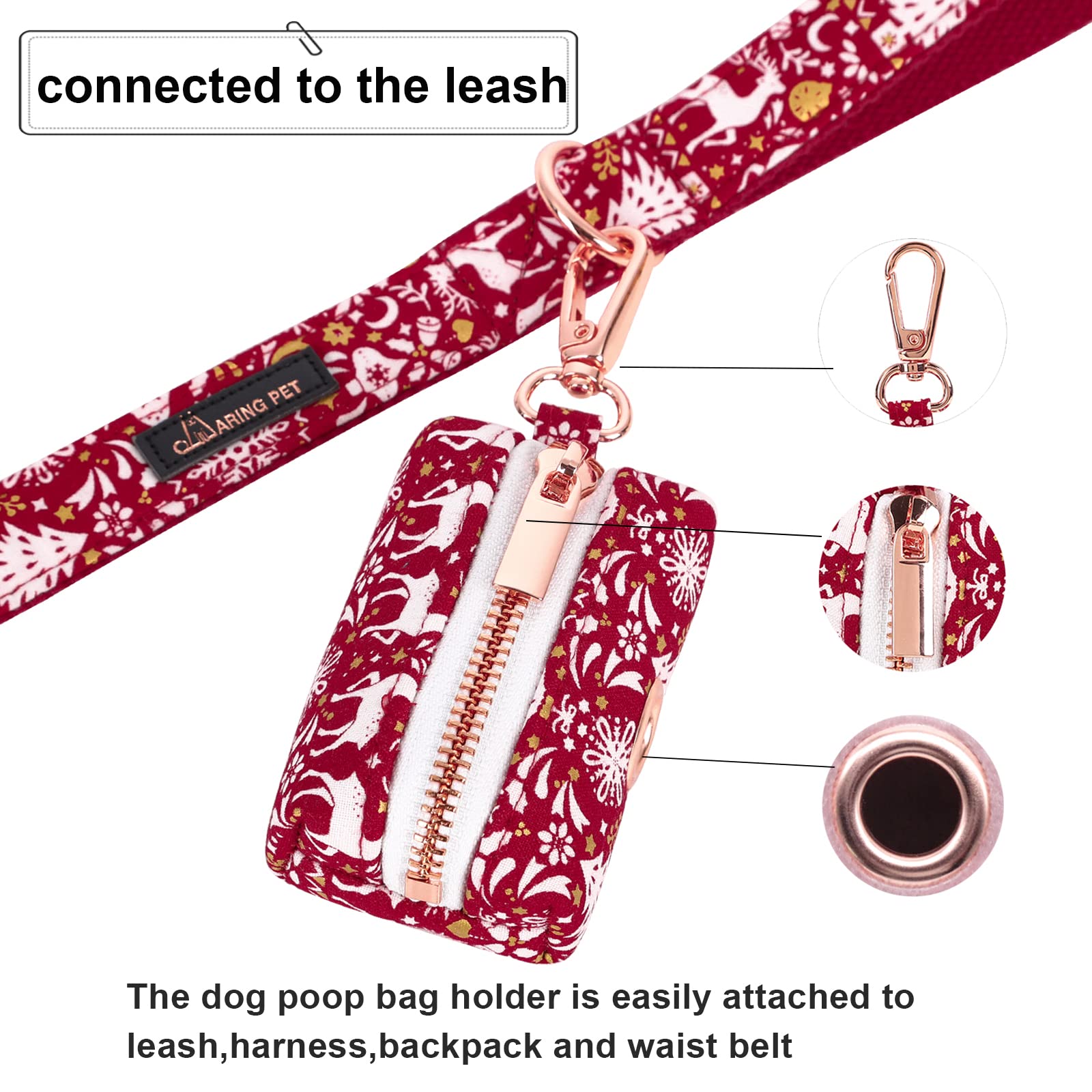 Aring Pet Dog Waste Bag Dispenser, Cotton Doggy Poop Bags Holders Attach To Any Leashes, Portable Washable Christmas Pet Waste P
