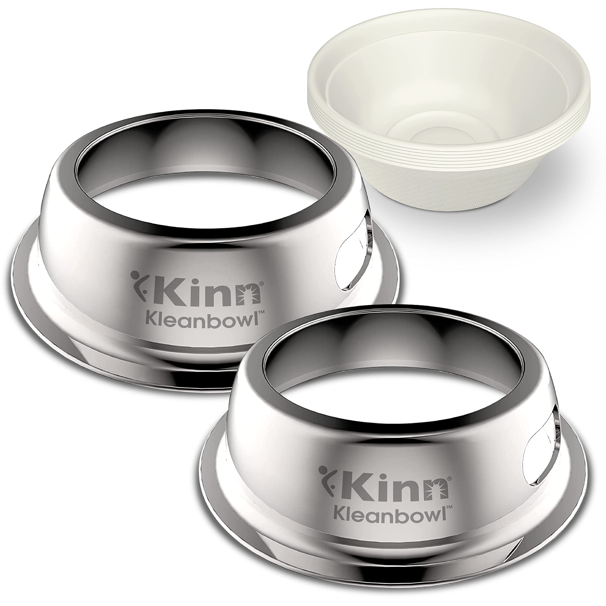 Kinn Kleanbowl Pet Bowl Stainless Steel Frame with Compostable Refills, 16 oz (Pack of 2) - Spill-Proof Stable Disposable Pet Bo