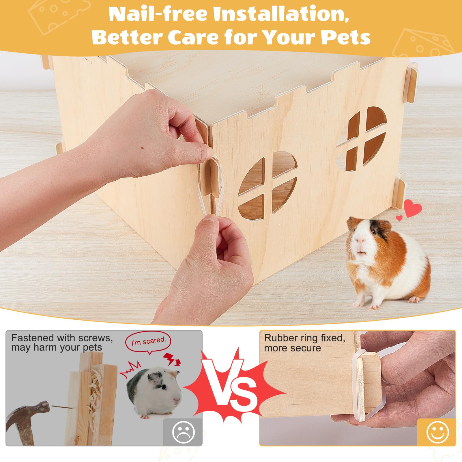 Guinea Pig Hideout, Guinea Pigs House with Stairs and Mats Extra Large Guinea Piggy Castle Detachable Hideouts for Small Animals