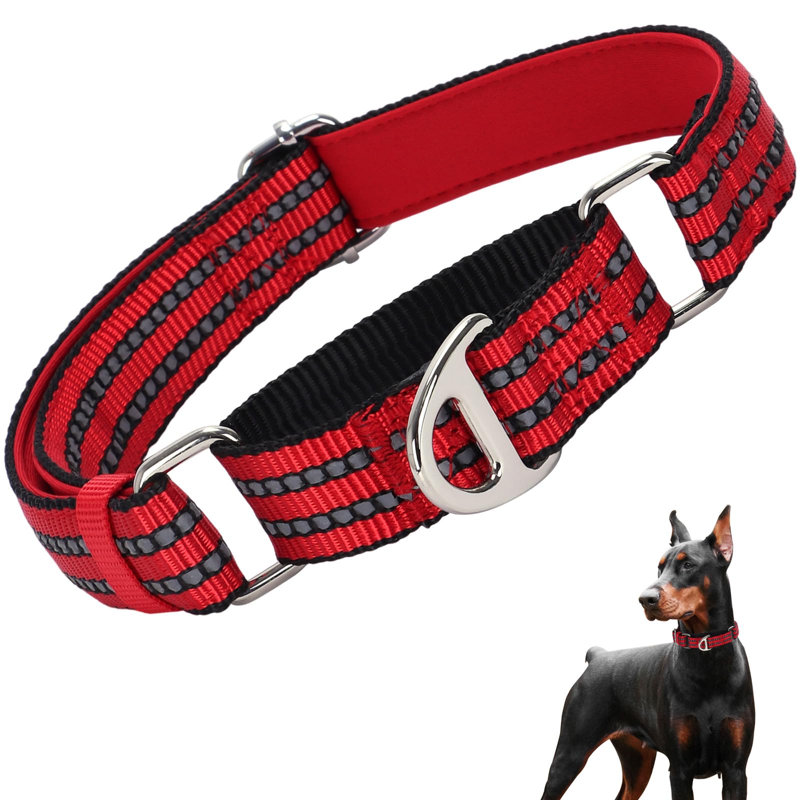 Martingale Collar For Large Dogs, Reflective Nylon No Pull Choke Collar With Padded Heavy-Safe Dog Collar For Training,Nighttime