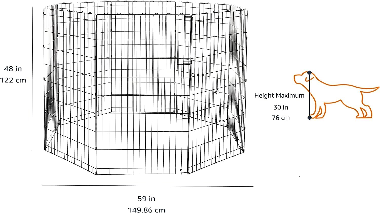 Amazon Basics Foldable Octagonal Metal Exercise Dog Playpen - Indoor/Outdoor, No Door, Extra Large (8 Panels, 24 X 48), Easy To