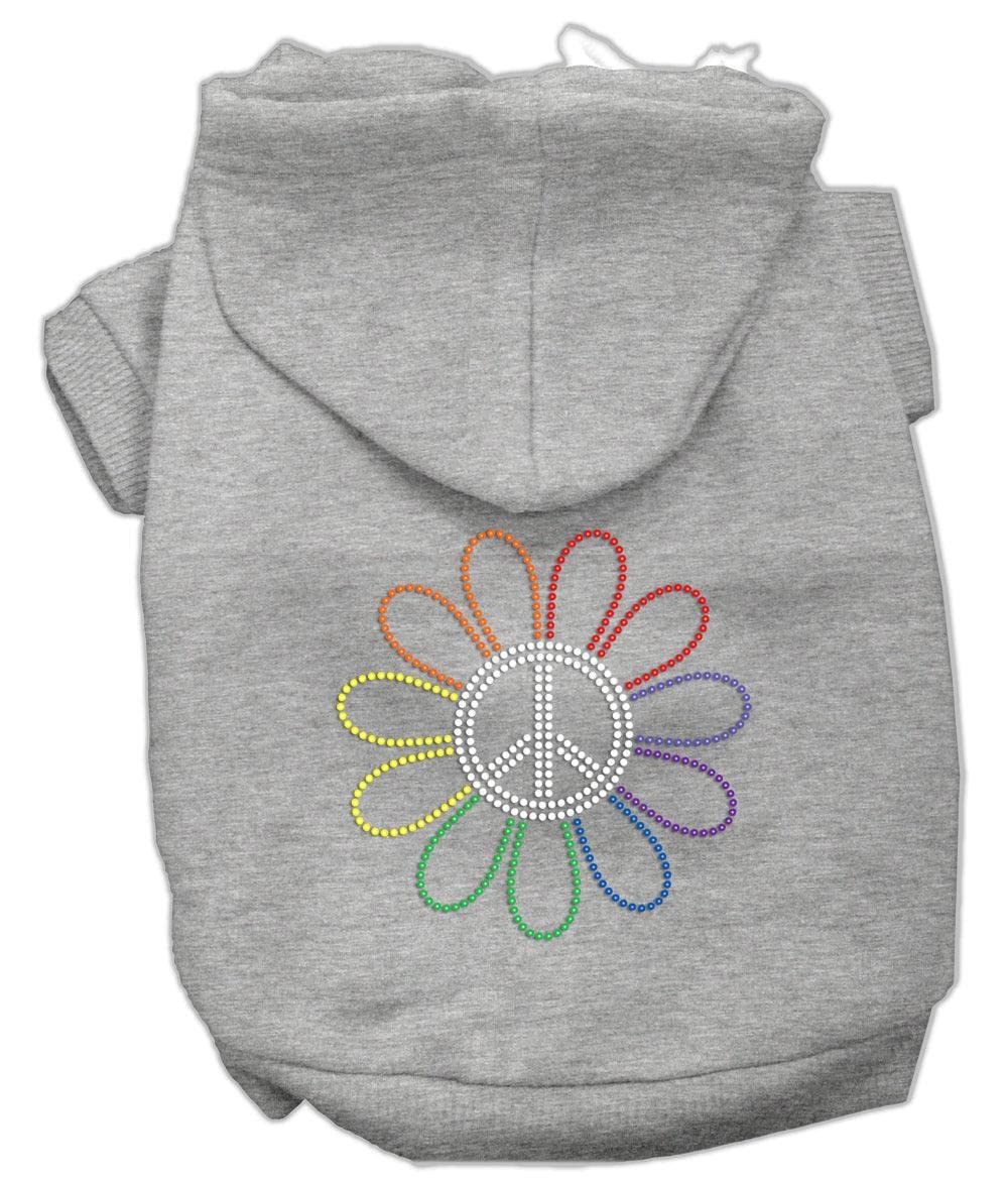 Mirage Pet Products Rhinestone Rainbow Flower Peace Sign Hoodie, Size 14, Grey