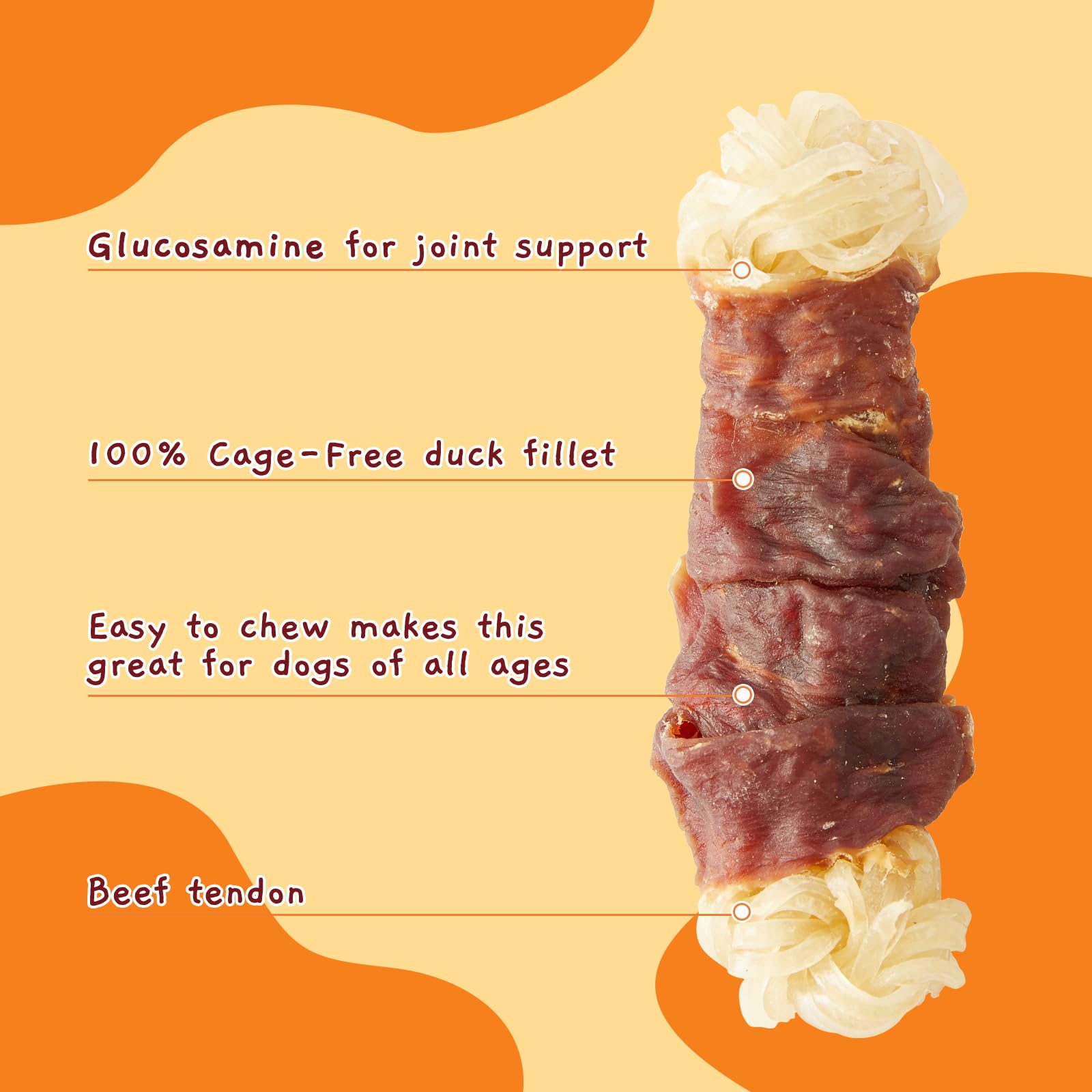 Jungle Calling Beef Tendons for Dogs, Duck Wrapped Tendons Dog Chews Long Lasting Hip and Joint Supplement for Dogs with Glucosa