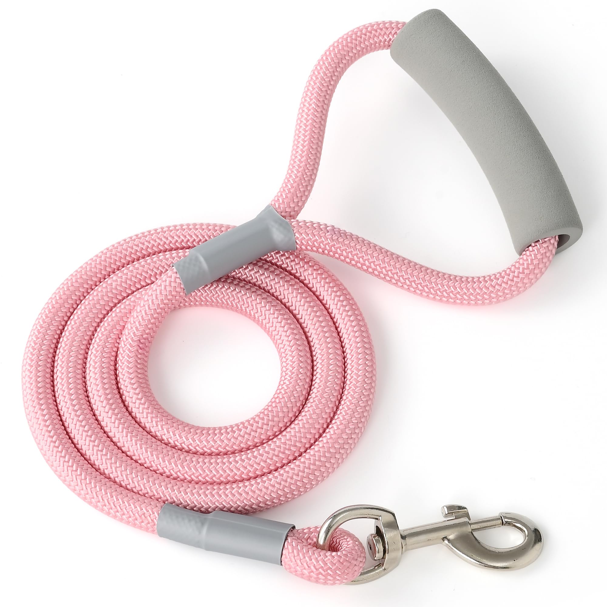 Mile High Life Dog Leash, With Comfortable Padded Handle, Pink Nylon Rope Leash With Steel Tips, Heavy Duty 5 Feet Pet Leashes (