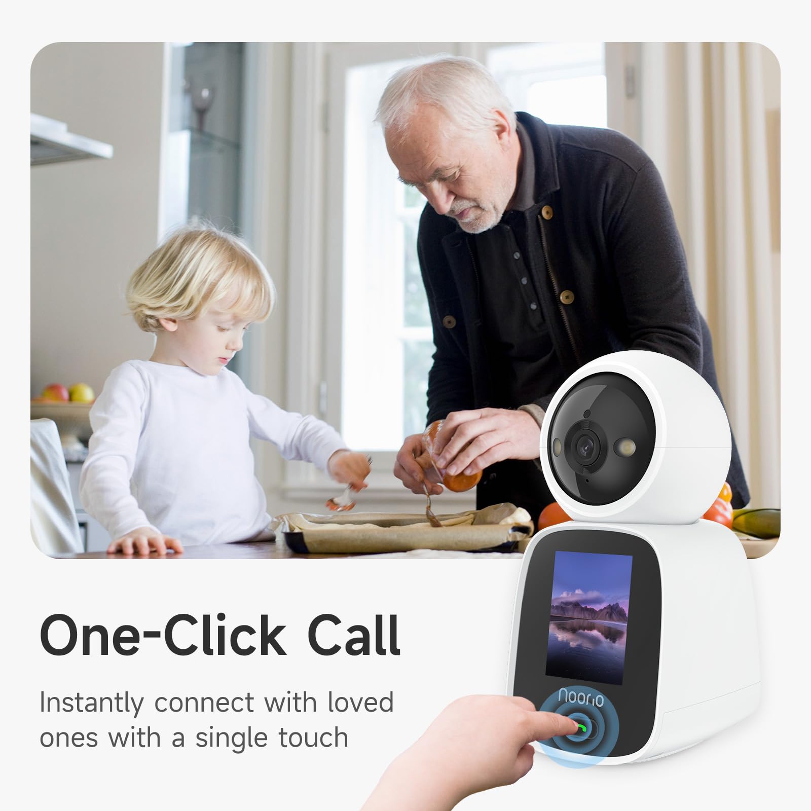 Noorio Two Way Video Calling Camera, 2K One Click Call Pet Camera Indoor with Phone App, 360 PTZ Dog Cam with Speaker, Color Nig