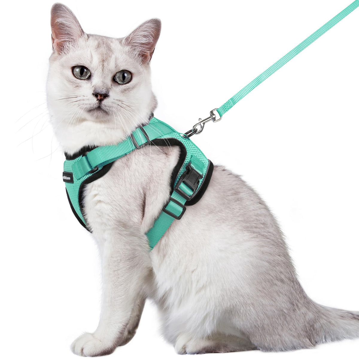 Rabbitgoo Cat Harness And Leash For Walking, Escape Proof Soft Adjustable Vest Harnesses For Cats, Easy Control Breathable Reflective Strips Jacket, Emerald, M