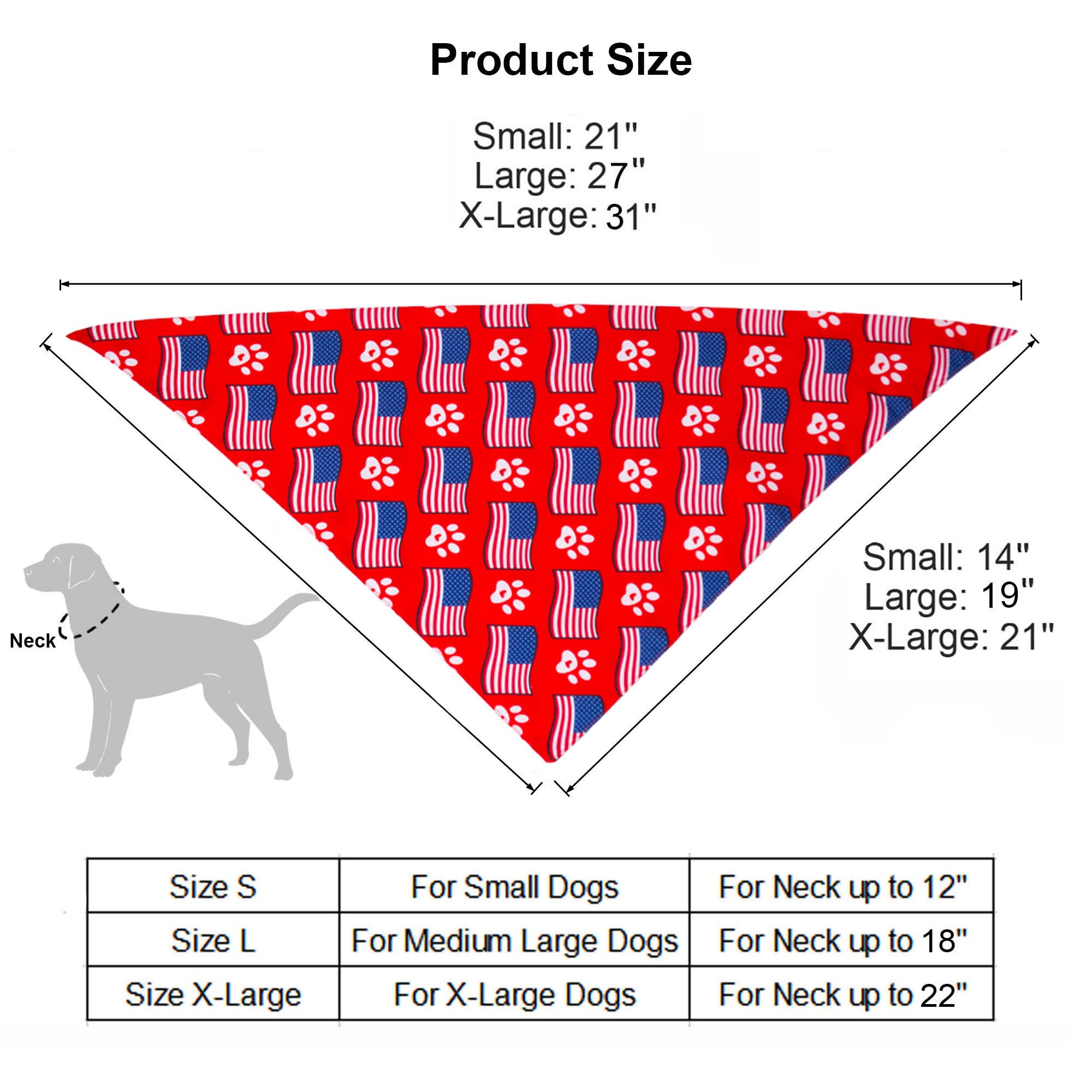 Adoggygo American Flag Dog Bandana, Multiple Sizes Offered, Reversible Red Blue Flag Star Scarf, Patriotic 4Th Of July Bandanas