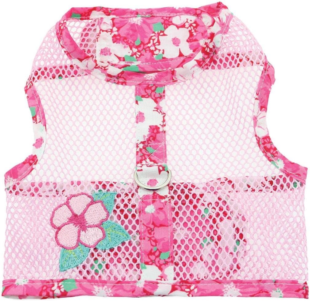 Cool Mesh Dog Harness - Dog Vest For Pets, Simple Step In And Go Design, Harness For Dogs With Leash, Hawaiian Hibiscus Pink, Me