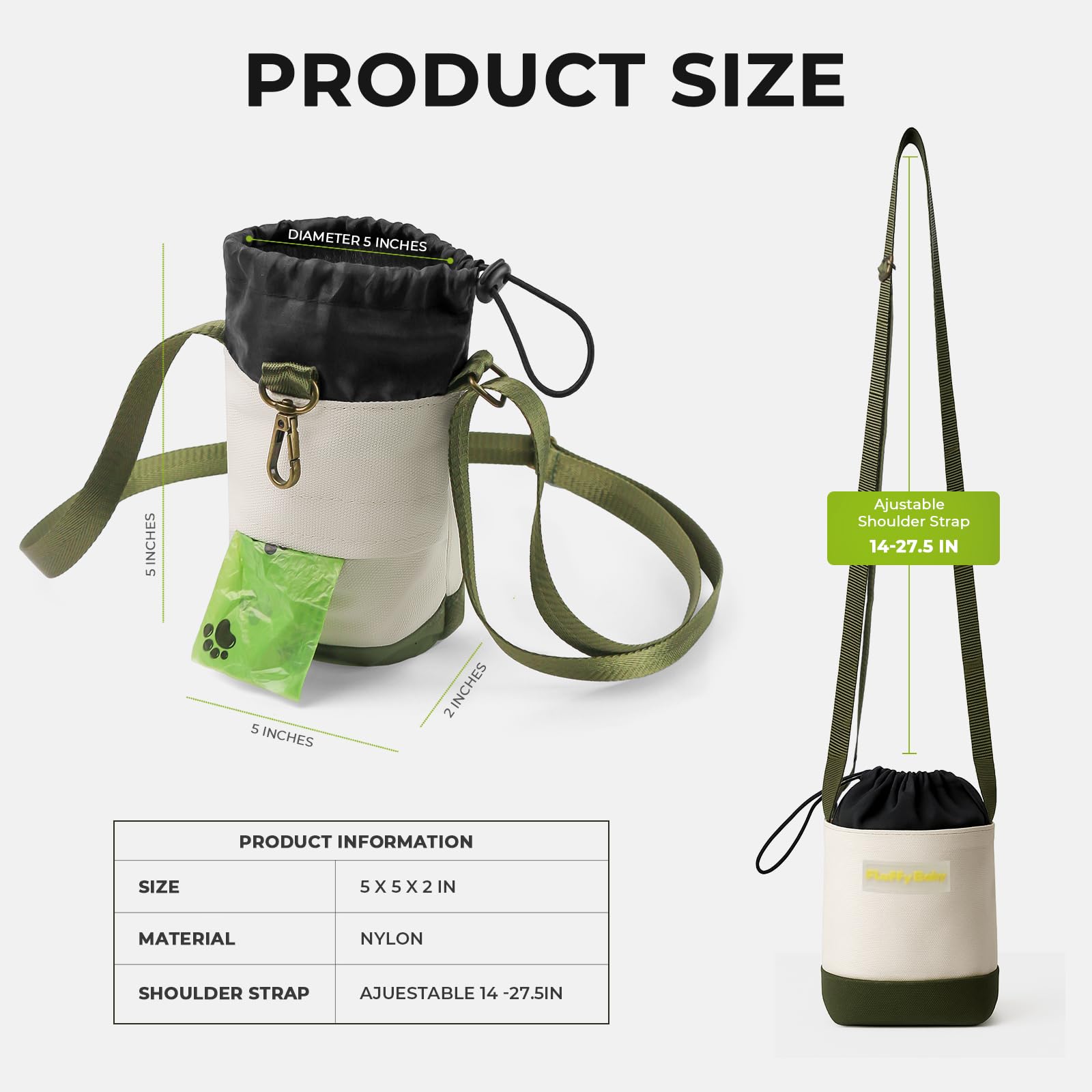 JourCraf Dog Poop Bag Holder, Pet Waste Bag Dispenser with Water Bottle Pocket, Drawstring Storage for Phone Treats Wallet, Adju