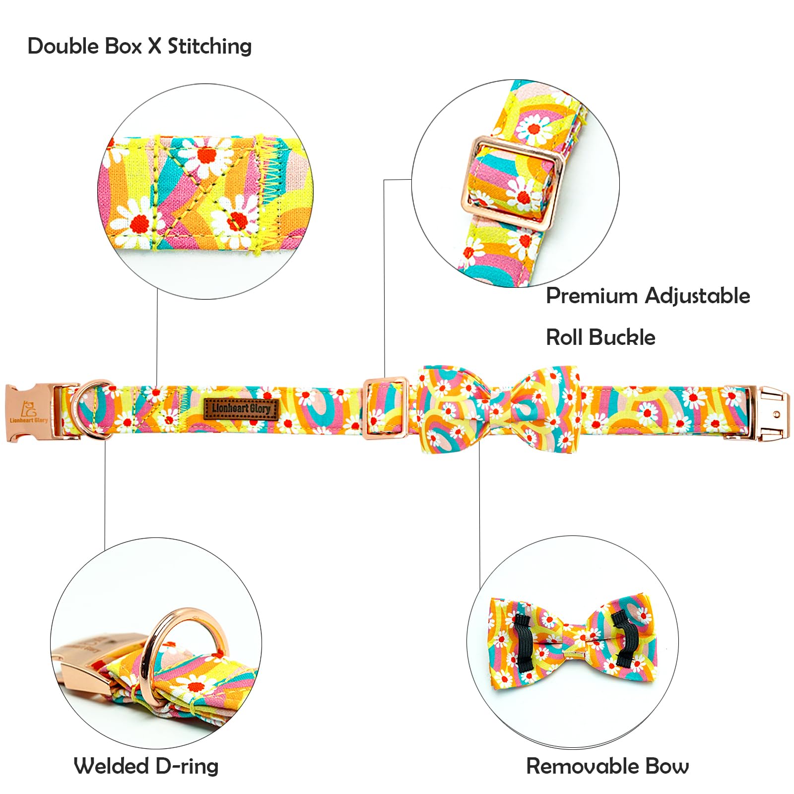 Lionheart glory Dog Collar, Sunflower Pattern Dog Bow Collar Boy Girl Dog Collars with Bows Adjustable Durable Collar for Small