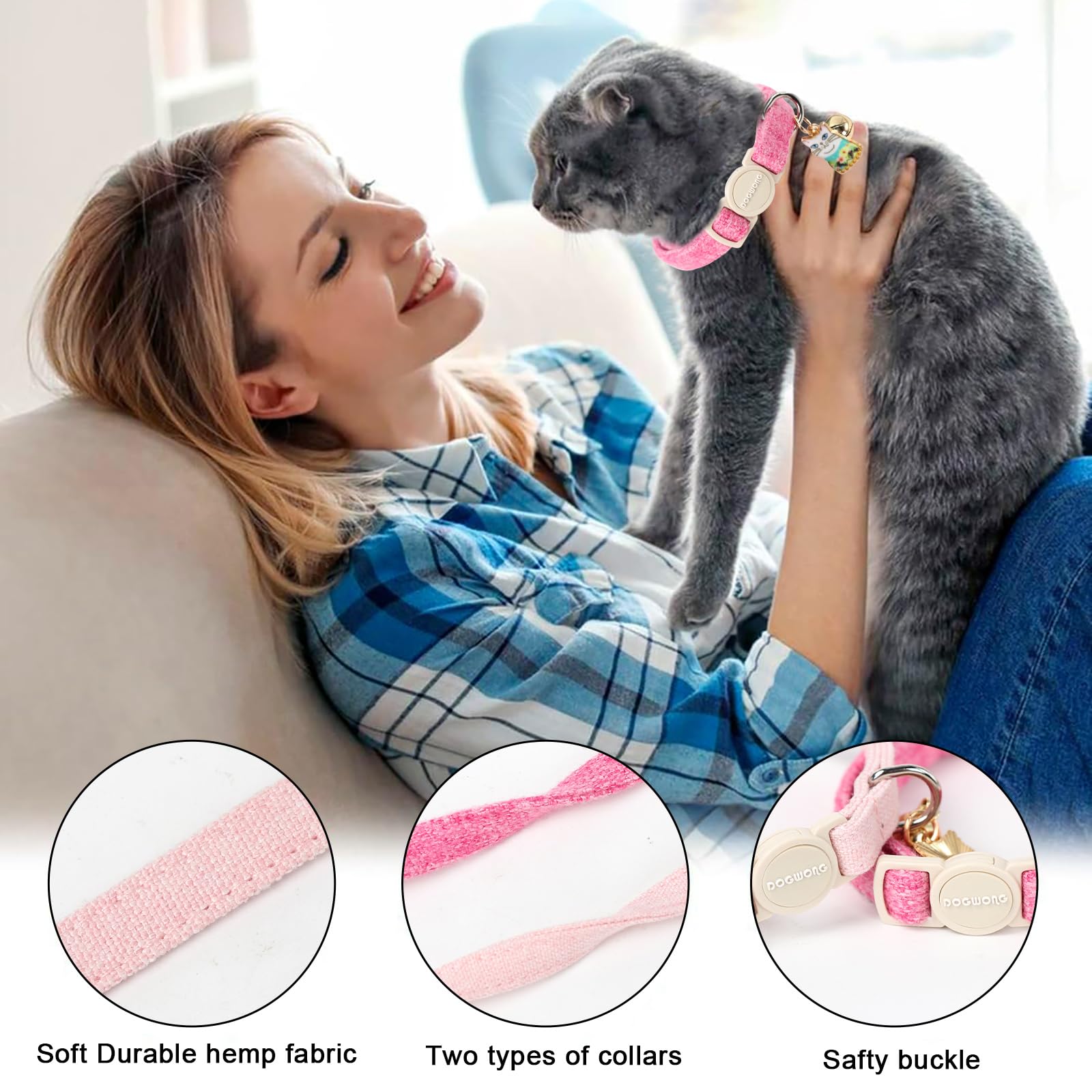 Cat Collar,2 Pack Pink Cat Collars Breakaway With Bell, Dogwong Safety Buckle Cat Collar For Girl Boy Cats And Small Dogs,Adjust