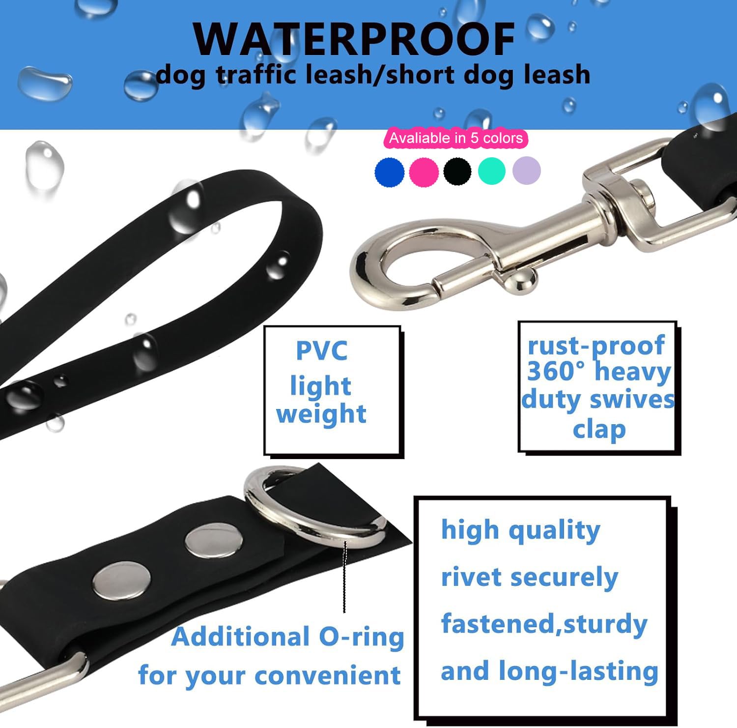 Short Dog Leash - 9 Inch Dogs Lead Green Grab Tab Heavy Duty Waterproof Pvc Dog Training Traffic Leashes For Safety Control Beha