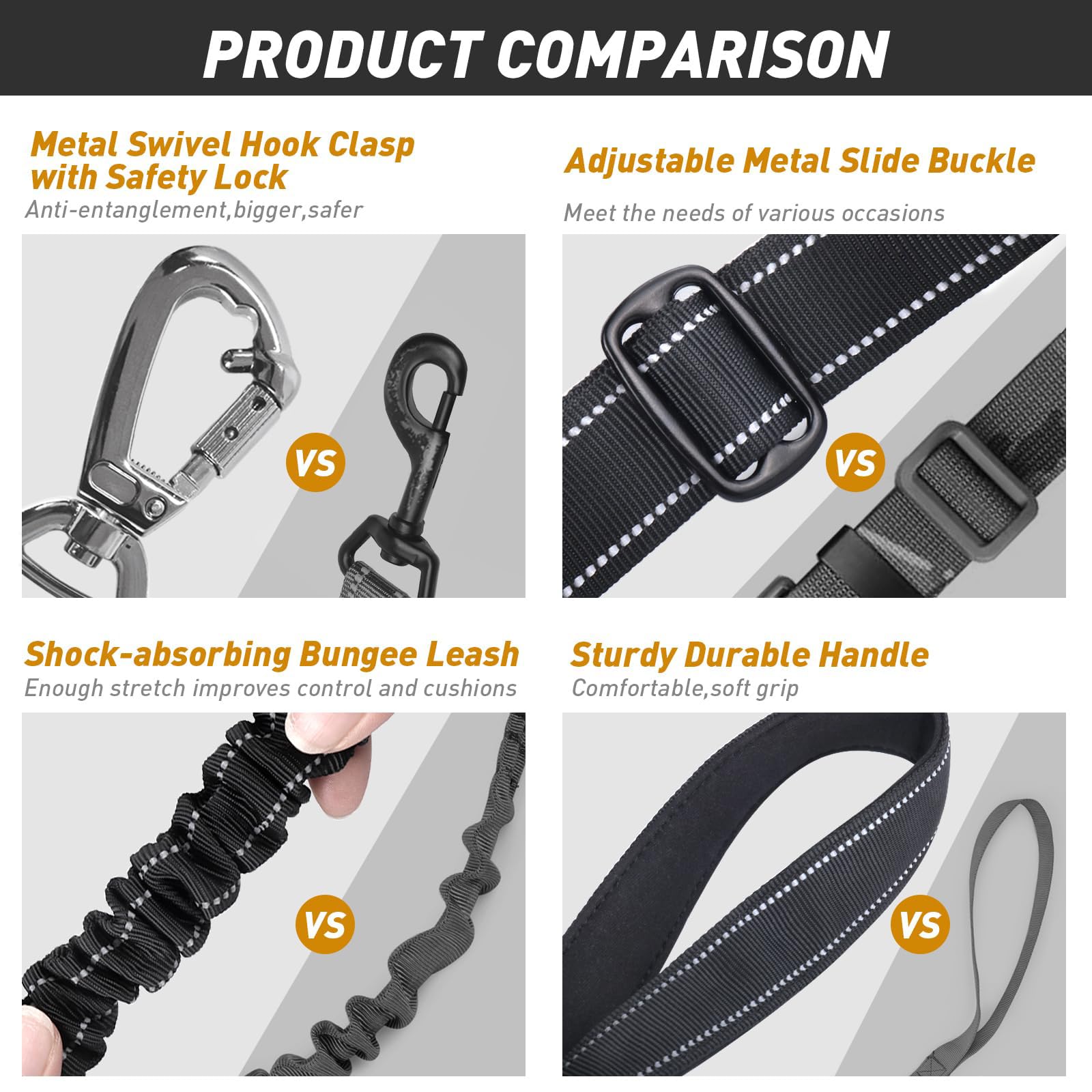 Heavy Duty Dog Leash, Reflective Dog Leashes With Car Seat Belt And Soft Padded Handle, 6Ft Strong Dog Leash For Training, Walking Lead For Large Medium Dogs, Black