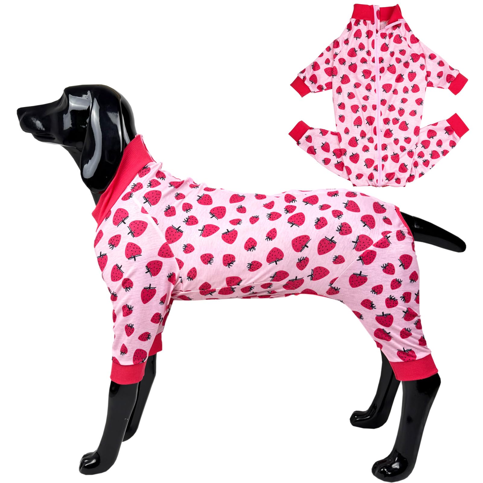 D.E.E Dog Pajamas Large Cotton Dog Clothes Warm And Comfortable Lightweight Jumpsuits Prevent Licking Wound (Zipstrawberry, 2Xl)