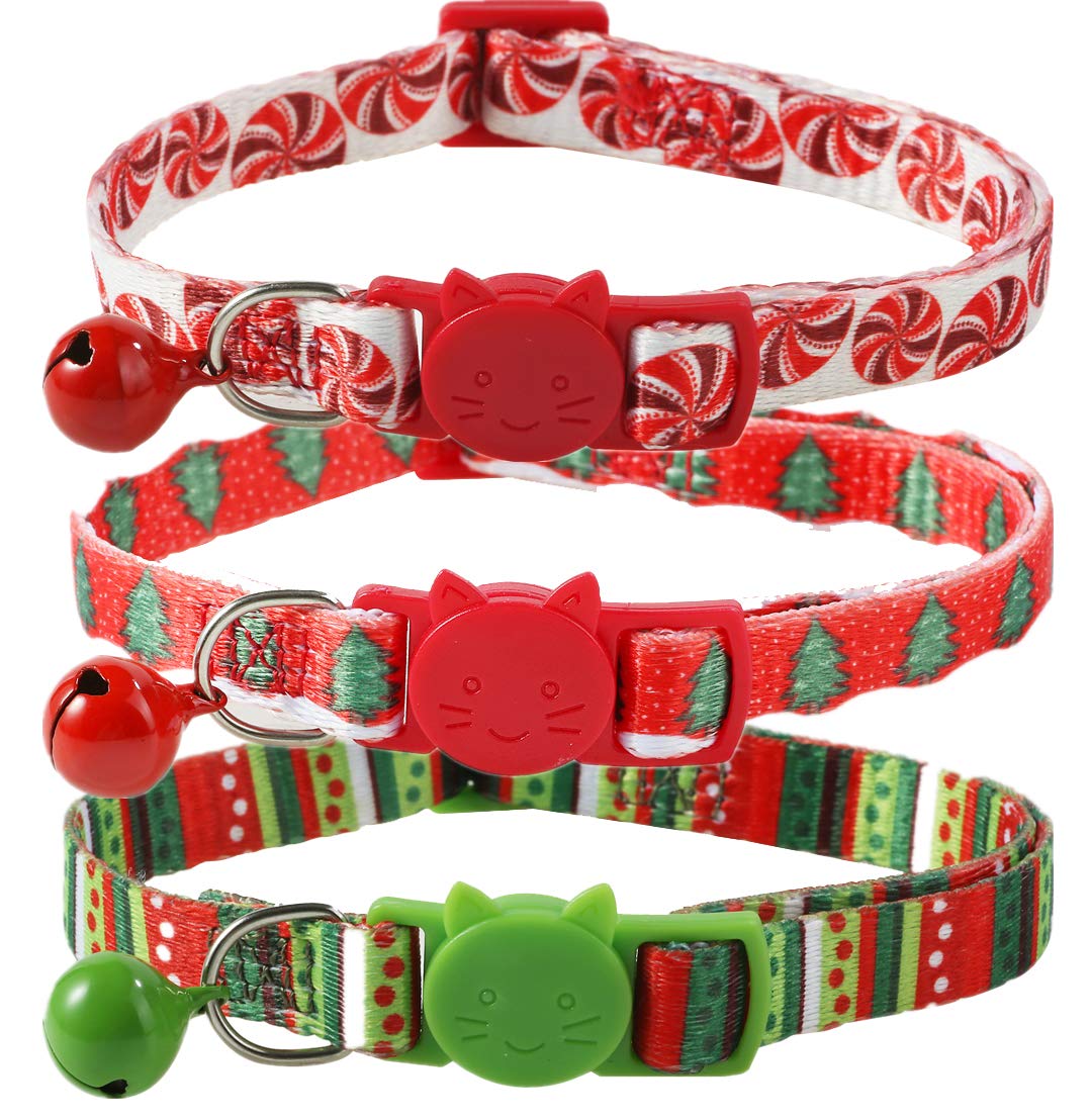 Boombone 3 Pack Breakaway Cat Collar With Bell For Christmas,Puppy Holiday Collars