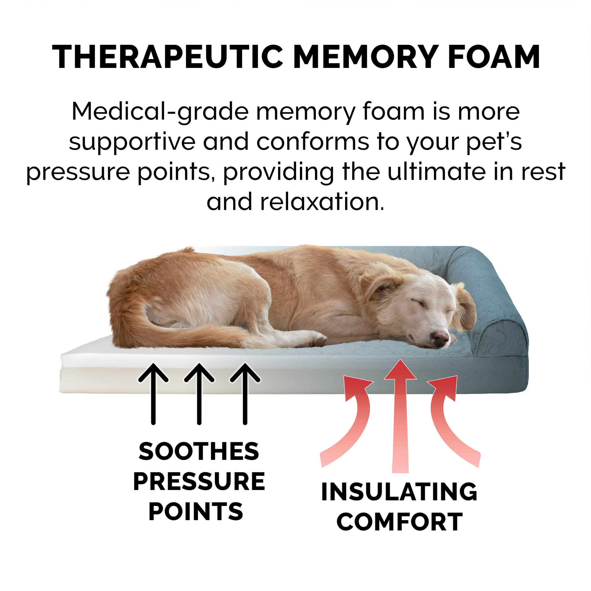 Furhaven Memory Foam Dog Bed For Large Dogs W/ Removable Bolsters & Washable Cover, For Dogs Up To 95 Lbs - Pinsonic Quilted Paw