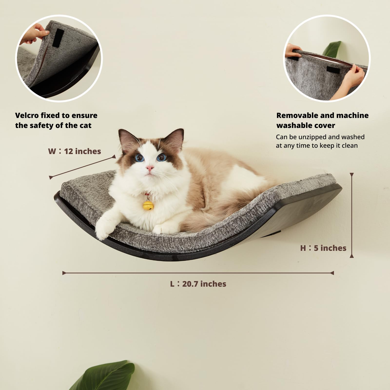 Liorce Cat Shelf With Comfortable Cushion - Curved Modern Cat Bed (Large Size) - Lotus Leaf Design Cats Wall Perch - Wall Mounte