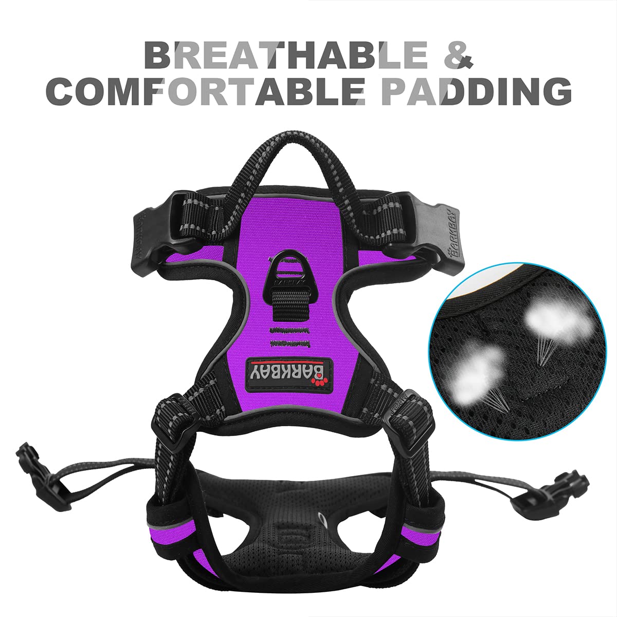 Barkbay No Pull Dog Harness Front Clip Heavy Duty Reflective Easy Control Handle For Large Dog Walking(Purple,M)